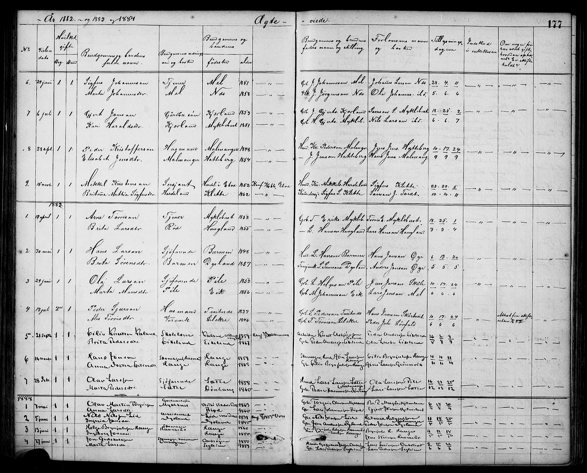 Kvinnherad sokneprestembete, SAB/A-76401/H/Hab: Parish register (copy) no. A 2, 1873-1900, p. 177