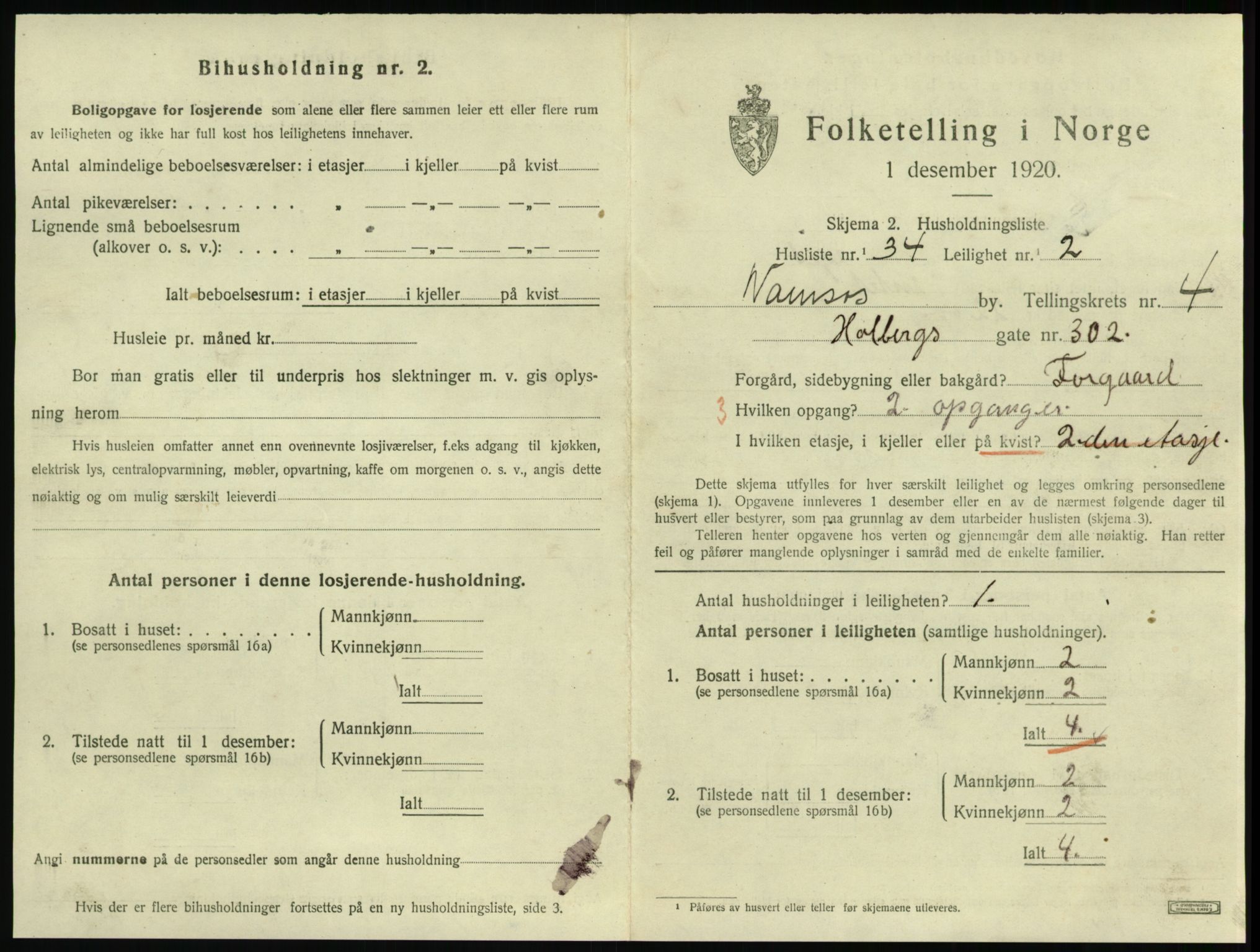 SAT, 1920 census for Namsos, 1920, p. 1527