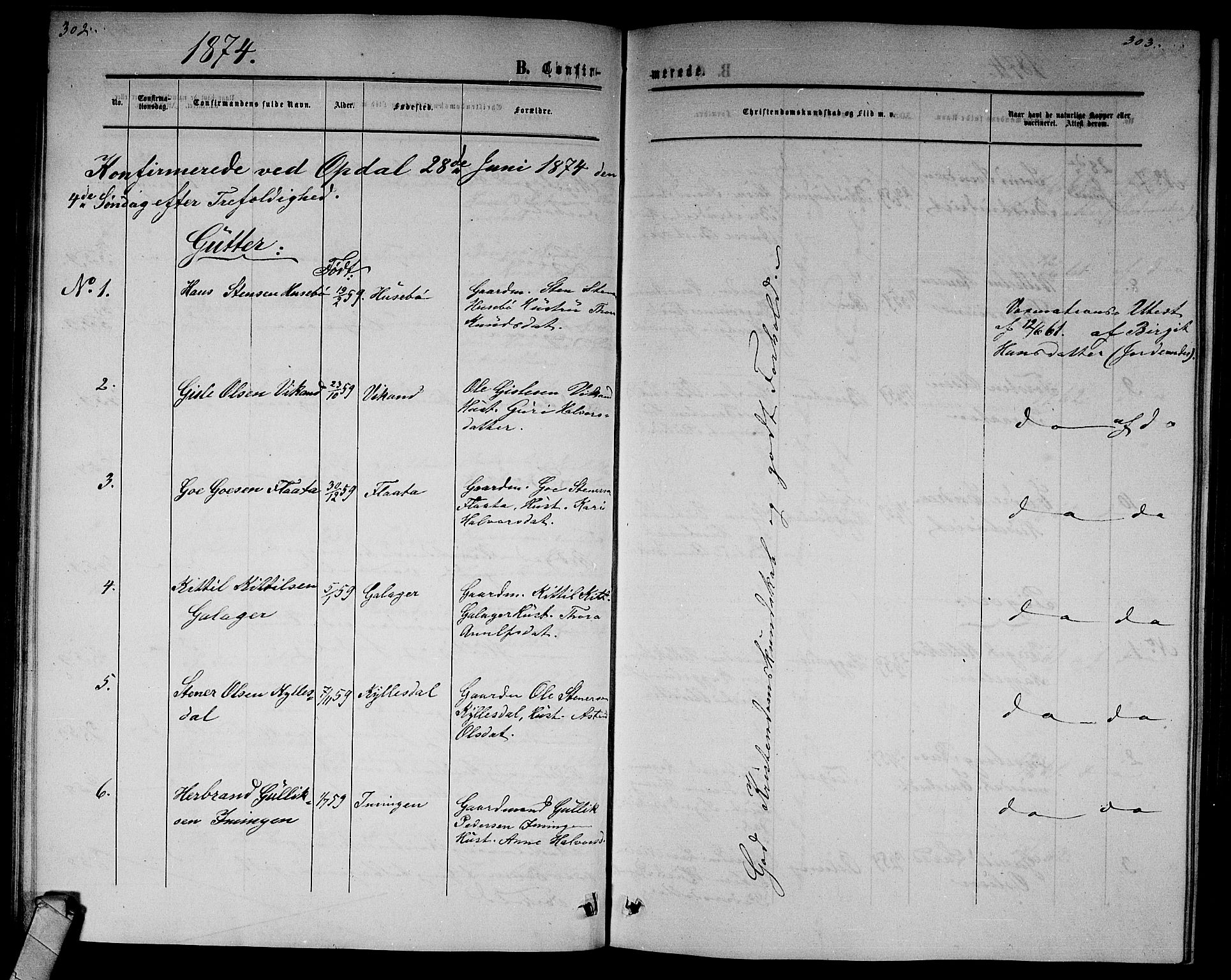 Nore kirkebøker, SAKO/A-238/G/Gb/L0001: Parish register (copy) no. II 1, 1862-1877, p. 302-303