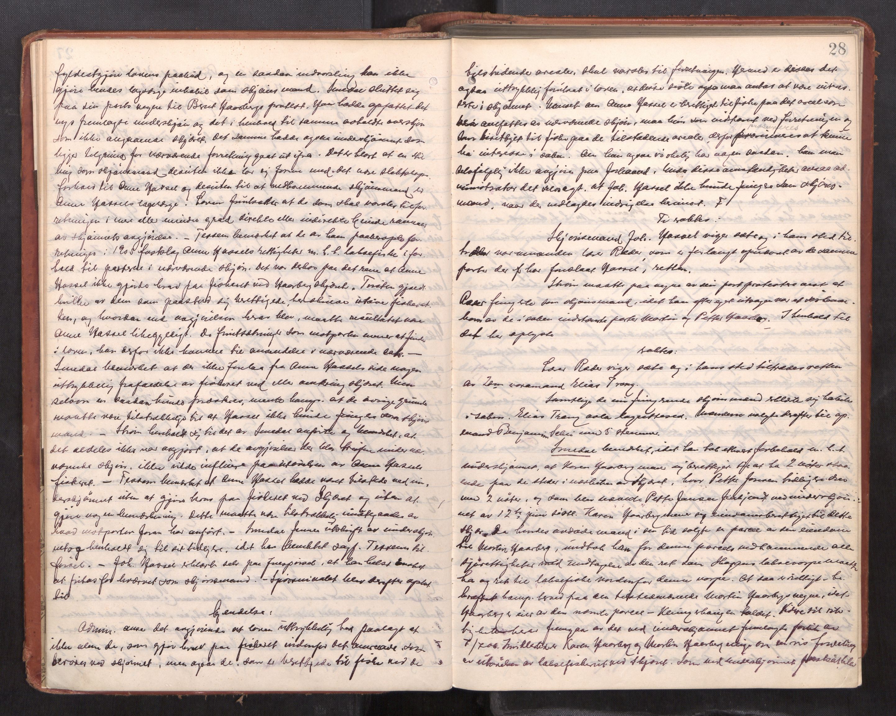 Fosen sorenskriveri, AV/SAT-A-1107/1/1/1B/L0031: Ekstrarettsprotokoll, 1907-1910, p. 27b-28a