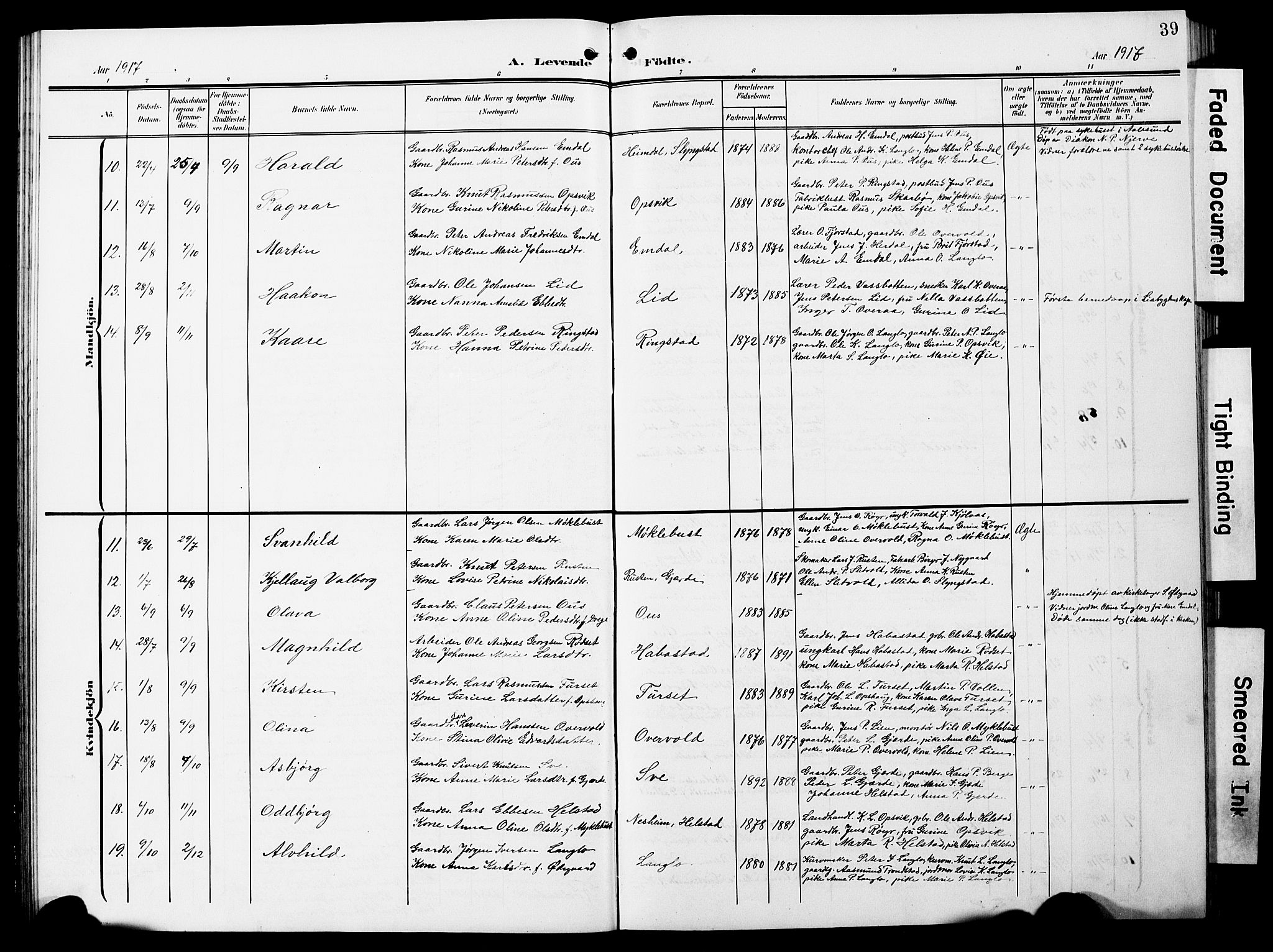 Ministerialprotokoller, klokkerbøker og fødselsregistre - Møre og Romsdal, SAT/A-1454/520/L0293: Parish register (copy) no. 520C05, 1902-1923, p. 39