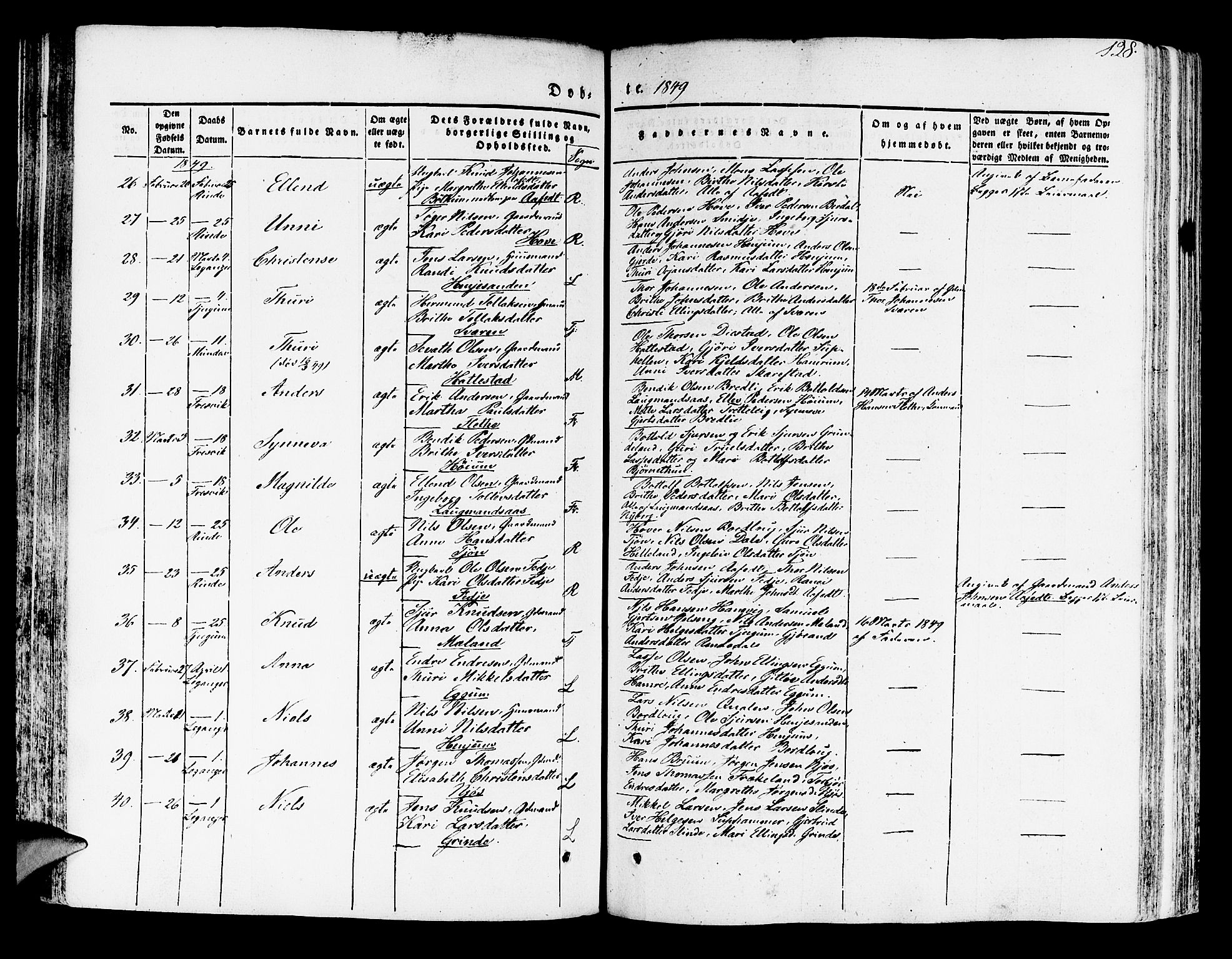 Leikanger sokneprestembete, AV/SAB-A-81001/H/Haa/Haaa/L0007: Parish register (official) no. A 7, 1838-1851, p. 128