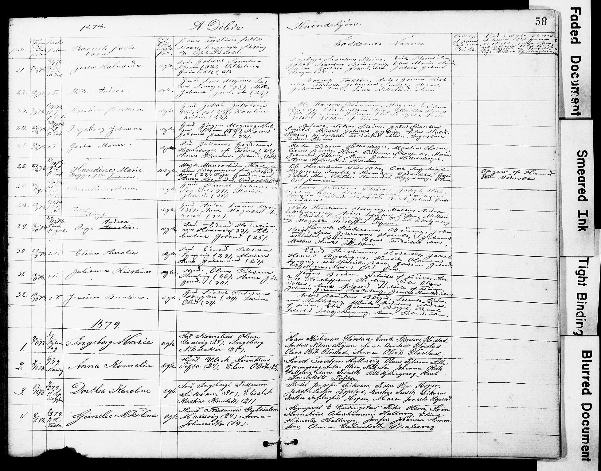 Ministerialprotokoller, klokkerbøker og fødselsregistre - Sør-Trøndelag, AV/SAT-A-1456/634/L0541: Parish register (copy) no. 634C03, 1874-1891, p. 58