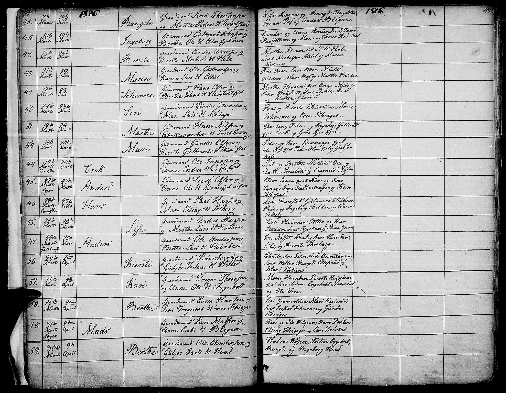 Gran prestekontor, AV/SAH-PREST-112/H/Ha/Haa/L0010: Parish register (official) no. 10, 1824-1842, p. 39-40