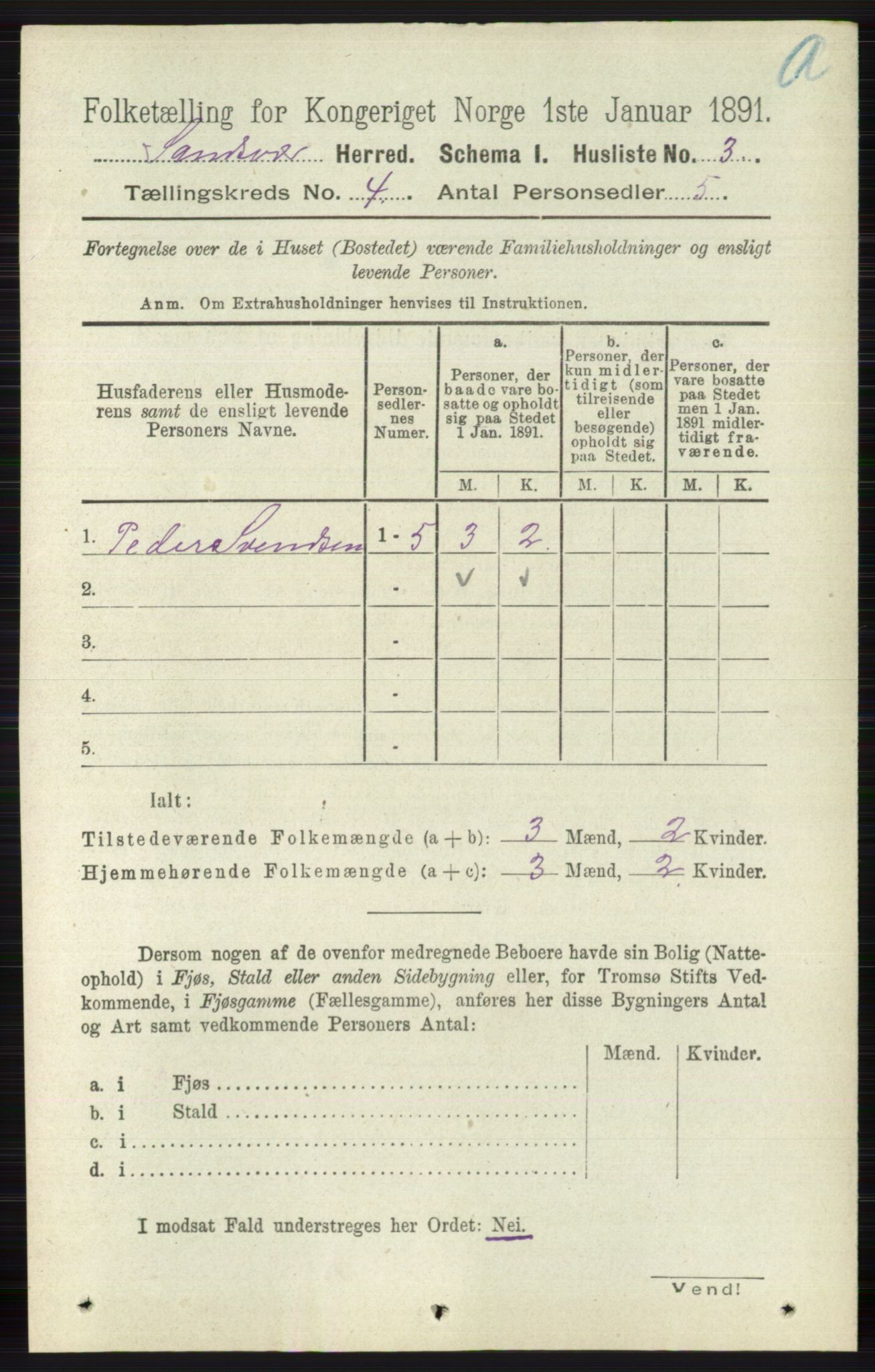 RA, 1891 census for 0629 Sandsvær, 1891, p. 1736