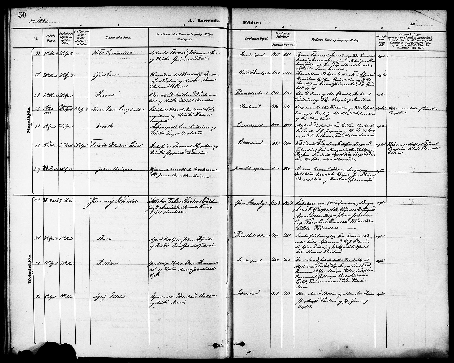 Domkirken sokneprestkontor, AV/SAST-A-101812/001/30/30BB/L0016: Parish register (copy) no. B 16, 1891-1902, p. 50