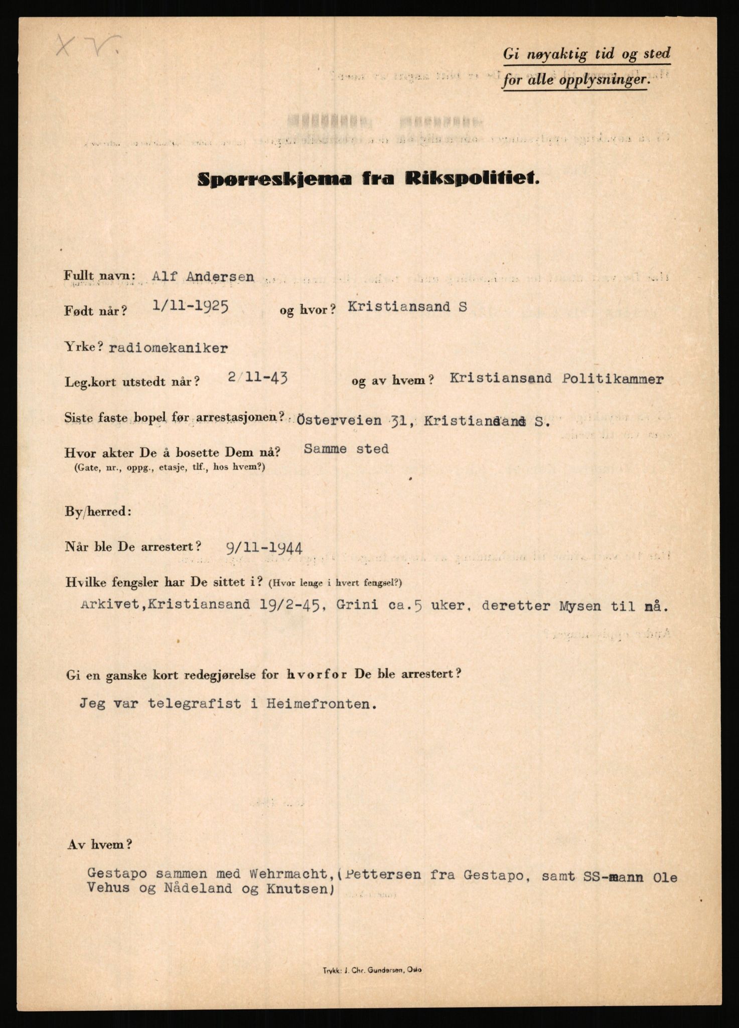 Rikspolitisjefen, AV/RA-S-1560/L/L0001: Abelseth, Rudolf - Berentsen, Odd, 1940-1945, p. 238