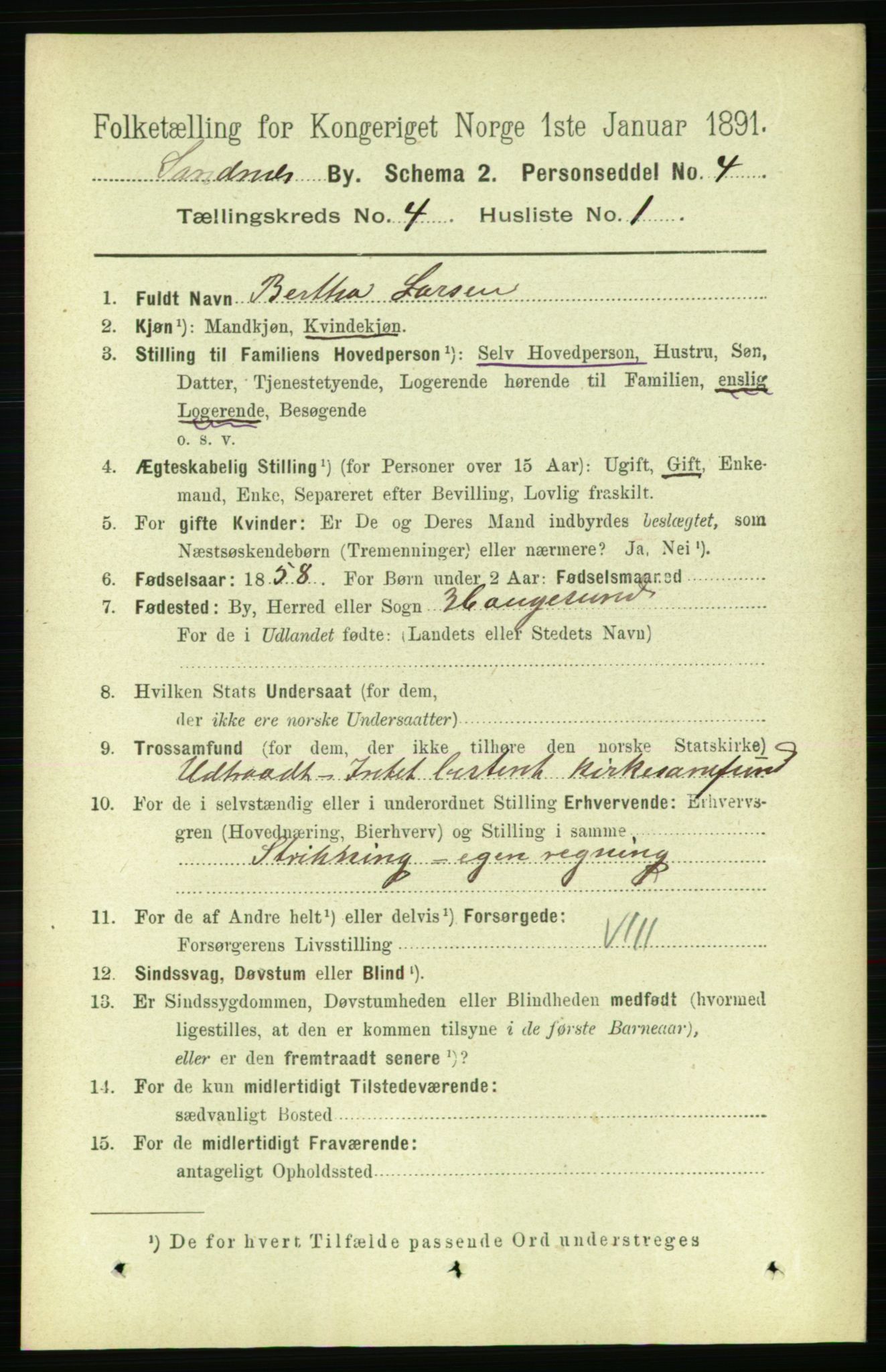 RA, 1891 census for 1102 Sandnes, 1891, p. 1743