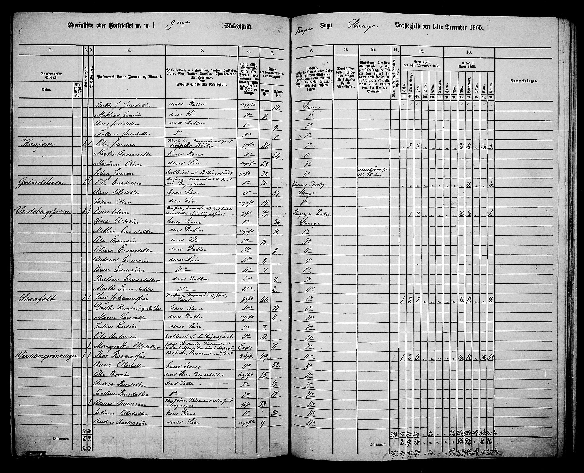 RA, 1865 census for Stange, 1865, p. 205