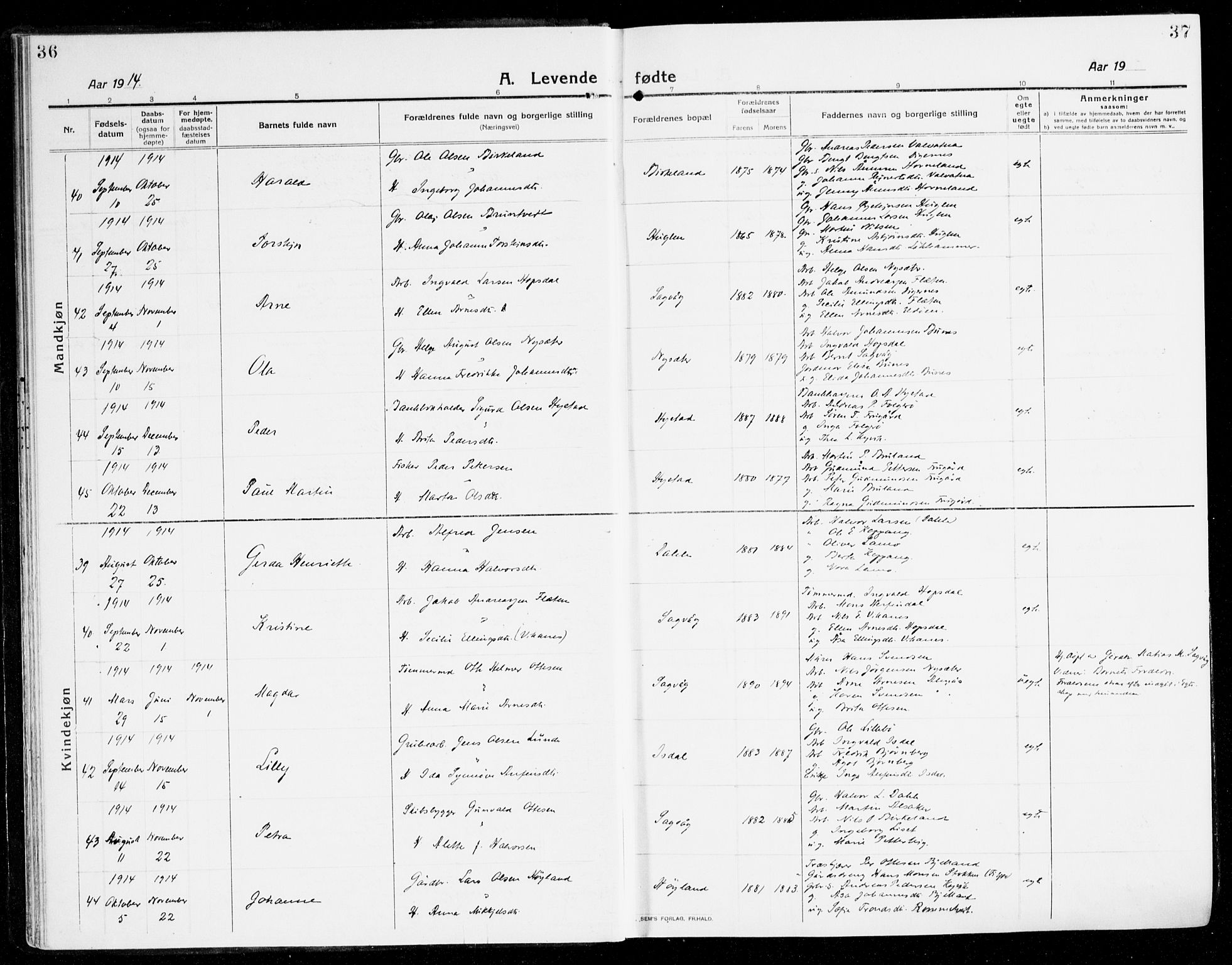 Stord sokneprestembete, AV/SAB-A-78201/H/Haa: Parish register (official) no. B 3, 1913-1925, p. 36-37