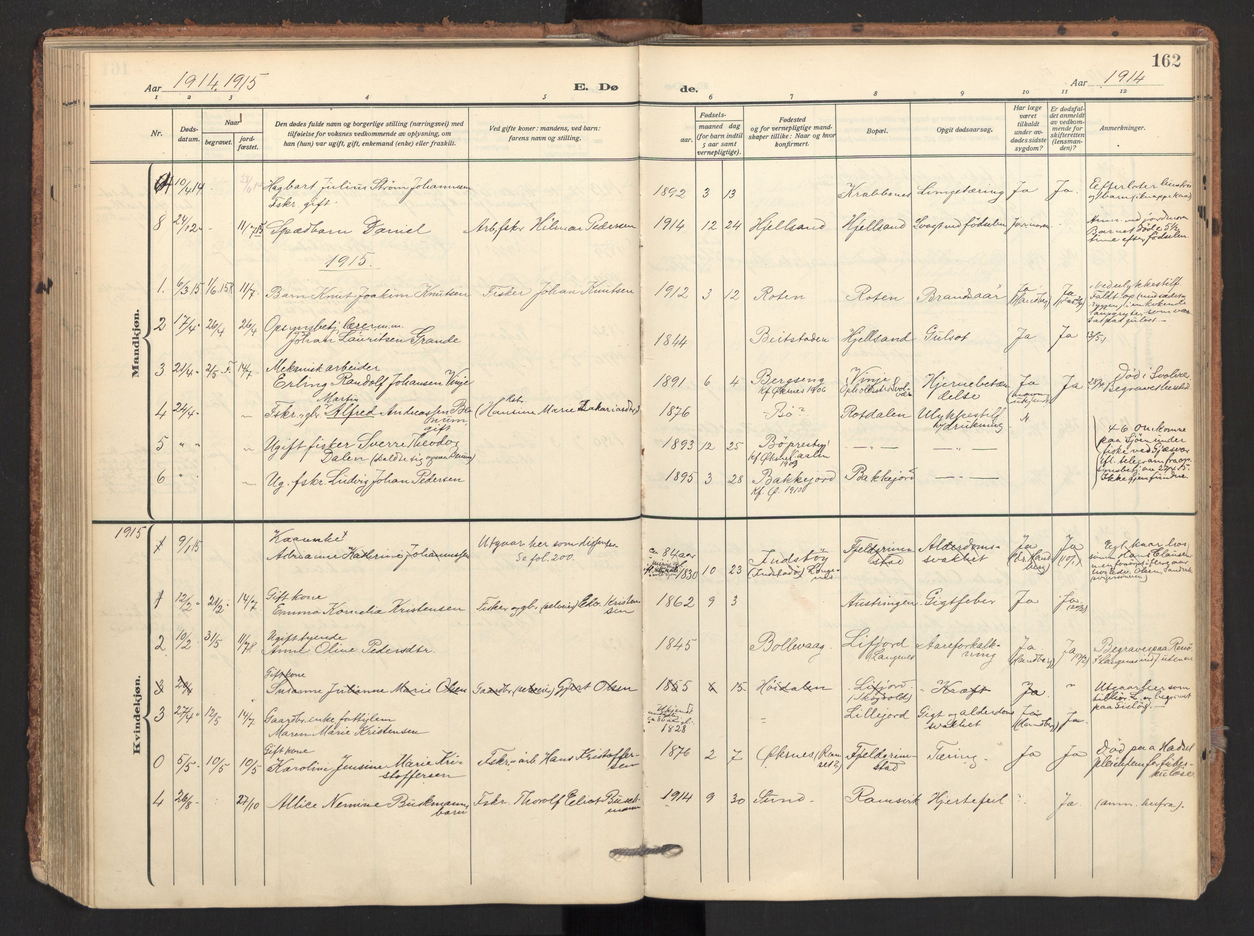Ministerialprotokoller, klokkerbøker og fødselsregistre - Nordland, AV/SAT-A-1459/893/L1343: Parish register (official) no. 893A15, 1914-1928, p. 162
