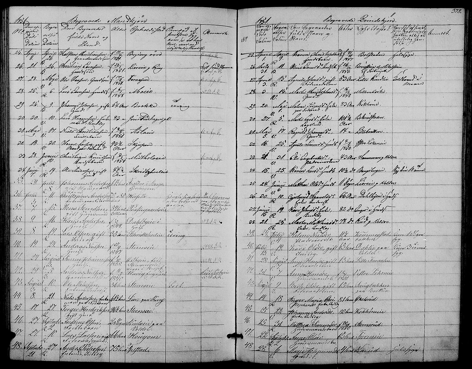 Ringsaker prestekontor, SAH/PREST-014/L/La/L0006: Parish register (copy) no. 6, 1851-1860, p. 378