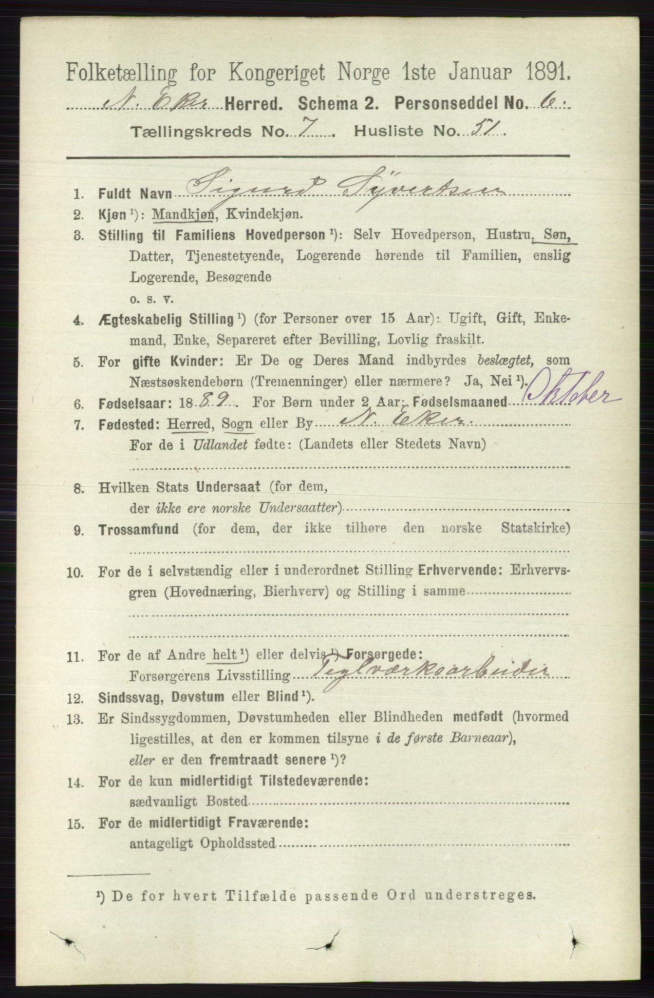RA, 1891 census for 0625 Nedre Eiker, 1891, p. 3770