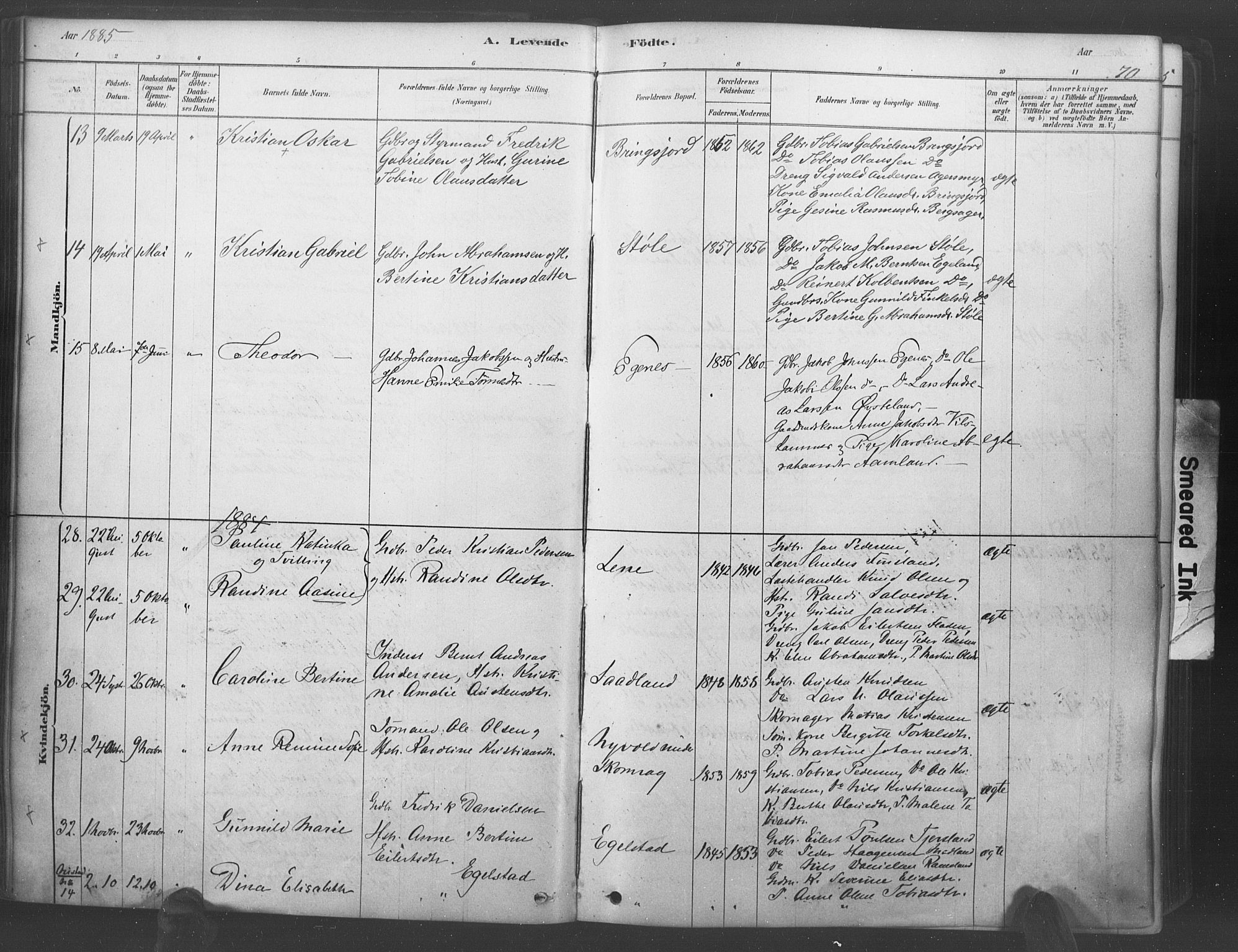 Lyngdal sokneprestkontor, AV/SAK-1111-0029/F/Fa/Fac/L0011: Parish register (official) no. A 11, 1878-1893, p. 70