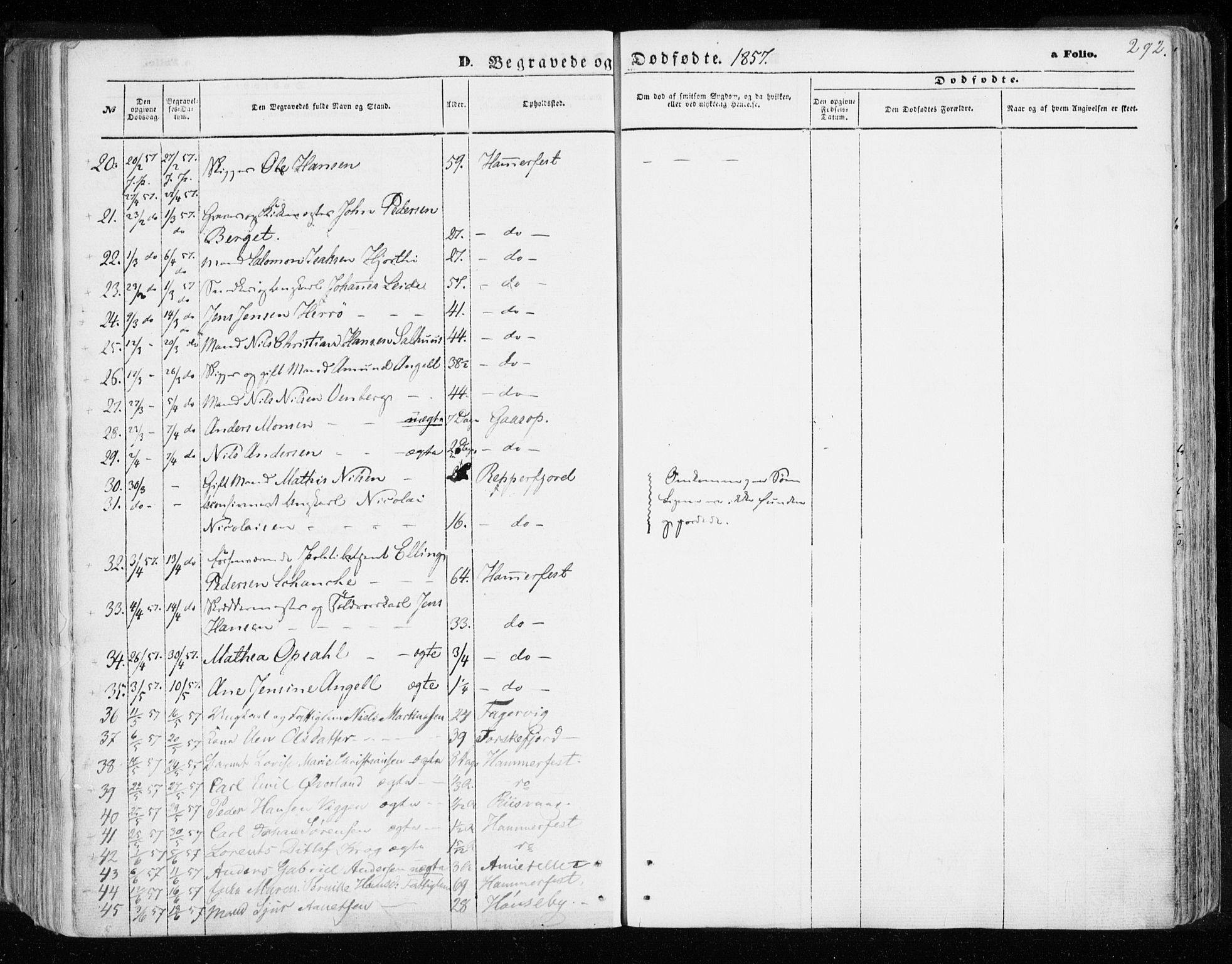 Hammerfest sokneprestkontor, AV/SATØ-S-1347/H/Ha/L0005.kirke: Parish register (official) no. 5, 1857-1869, p. 292