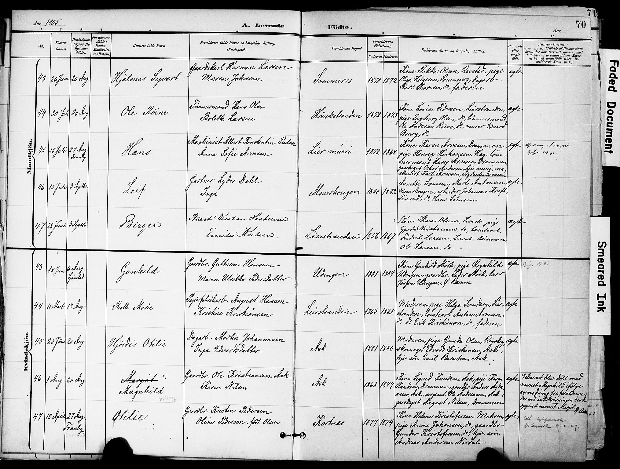 Lier kirkebøker, AV/SAKO-A-230/F/Fa/L0017: Parish register (official) no. I 17, 1901-1908, p. 70
