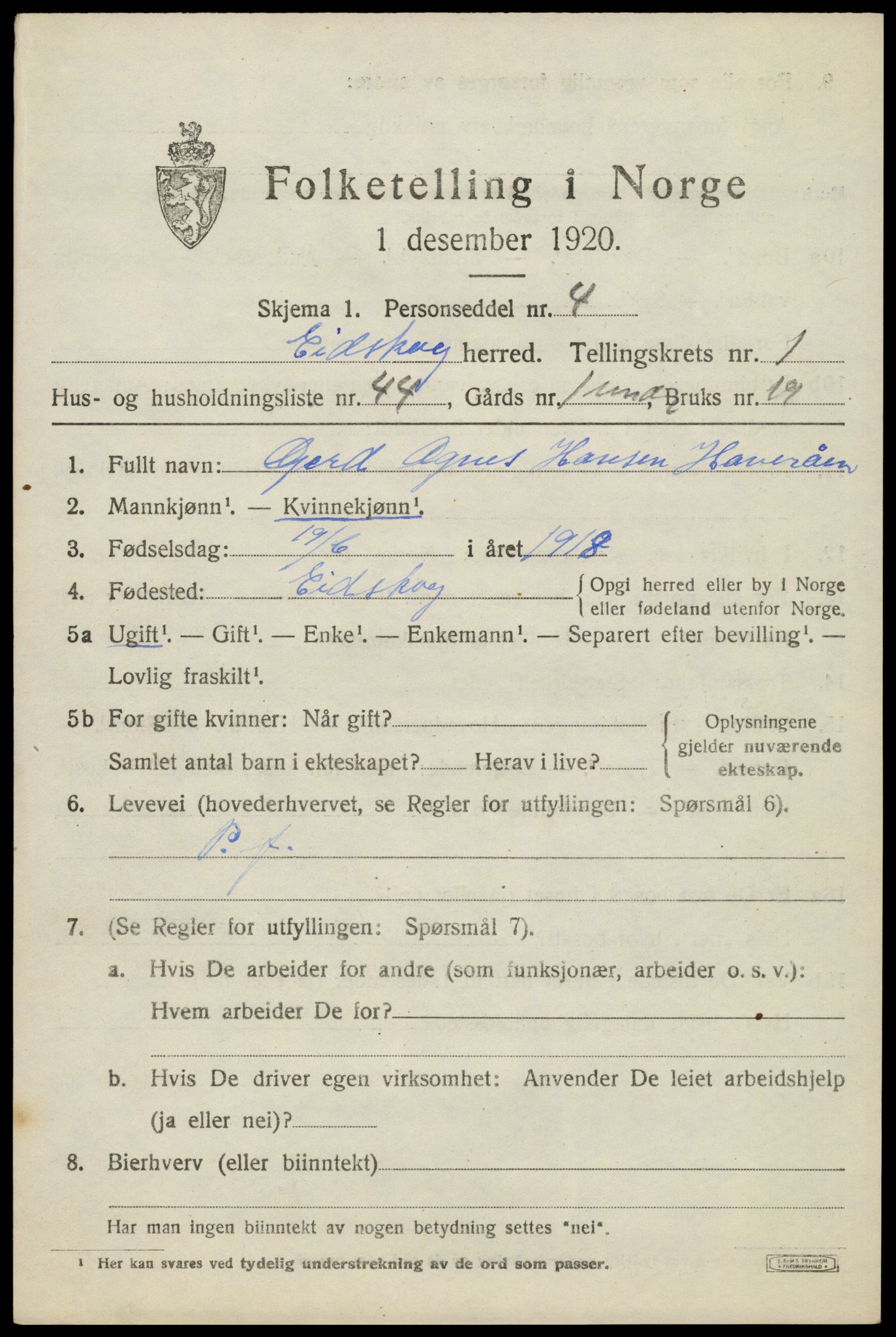 SAH, 1920 census for Eidskog, 1920, p. 2935