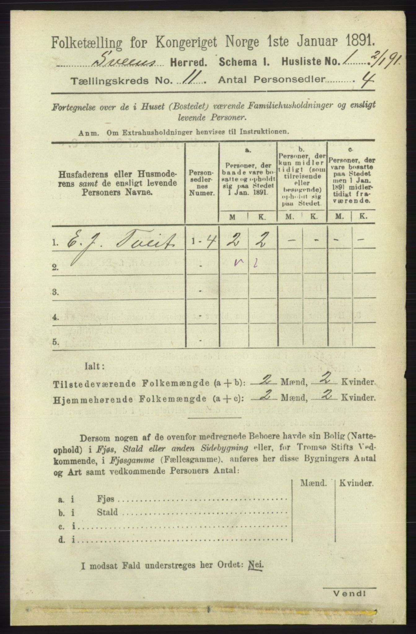 RA, 1891 census for 1216 Sveio, 1891, p. 3069