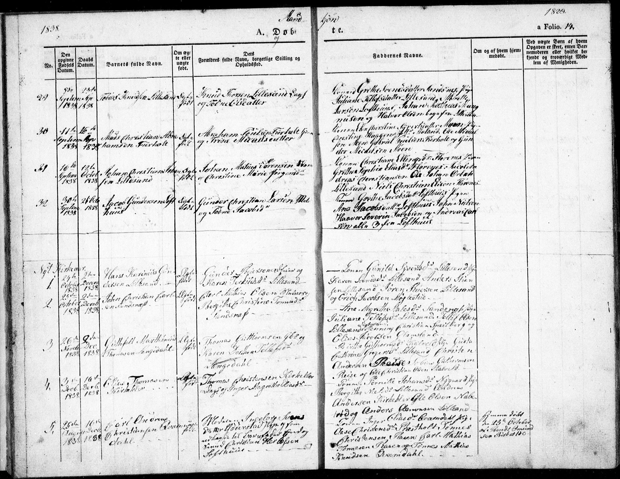 Vestre Moland sokneprestkontor, AV/SAK-1111-0046/F/Fb/Fbb/L0002: Parish register (copy) no. B 2, 1836-1851, p. 14