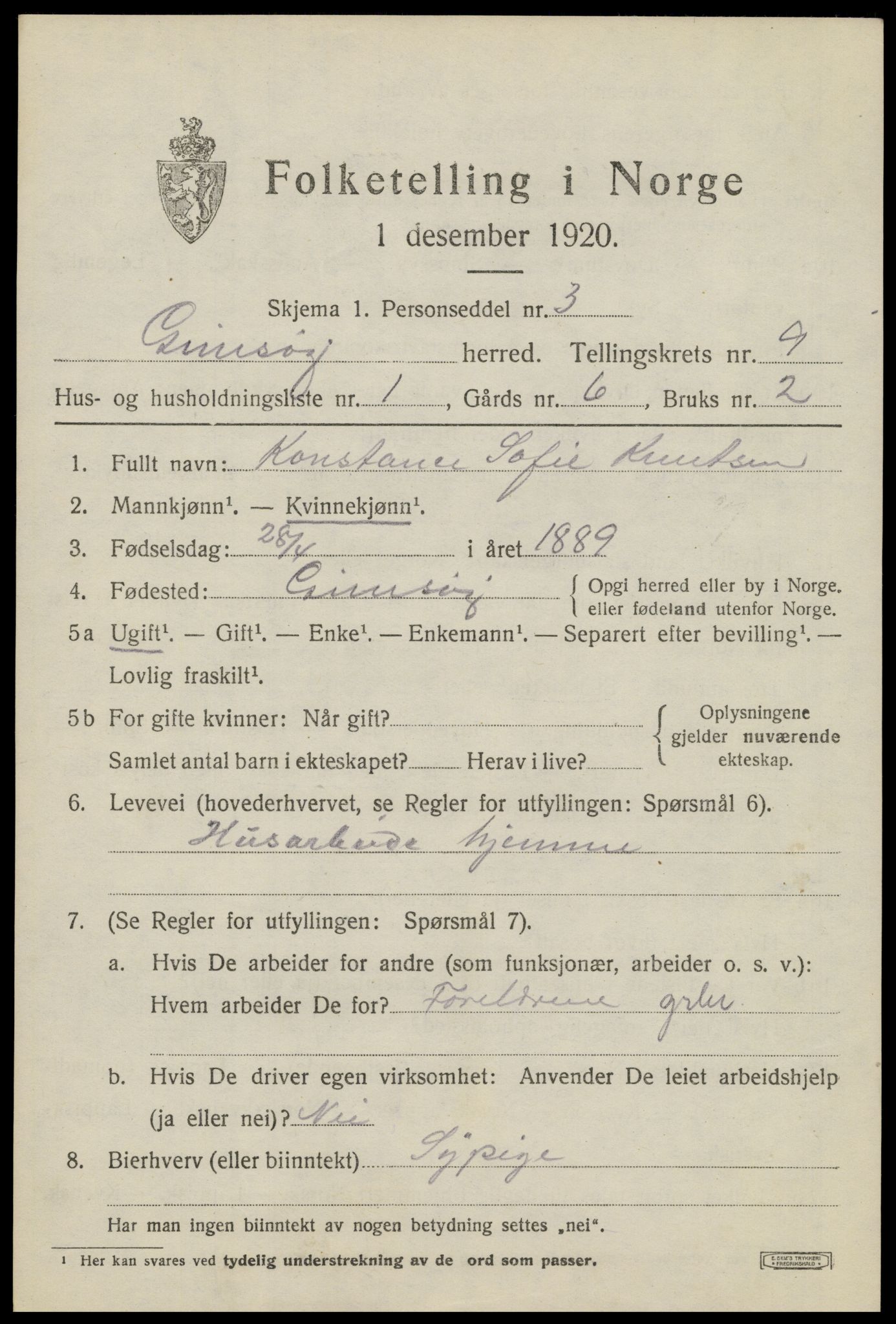 SAT, 1920 census for Gimsøy, 1920, p. 3557