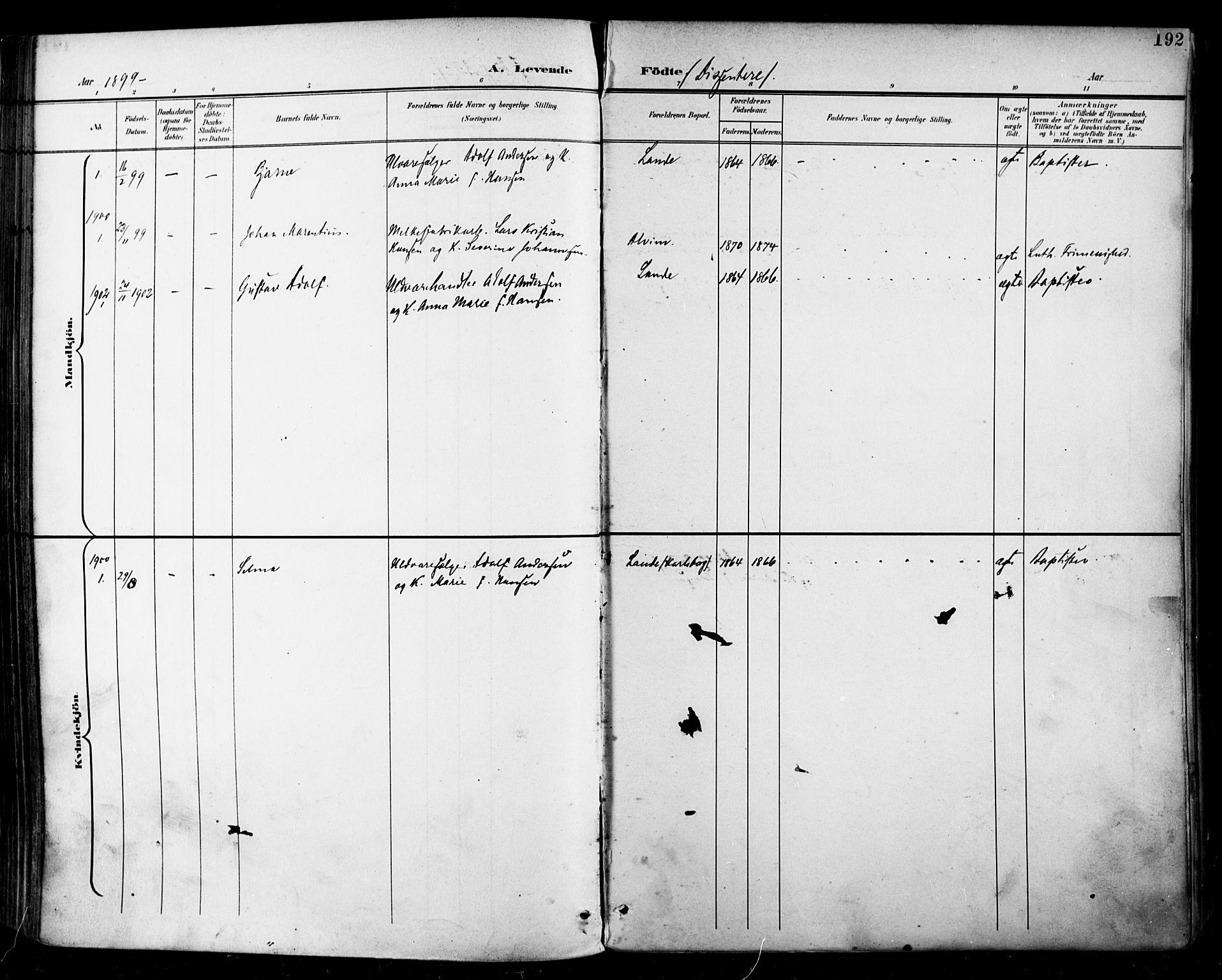 Tune prestekontor Kirkebøker, AV/SAO-A-2007/F/Fa/L0019: Parish register (official) no. 19, 1898-1904, p. 192