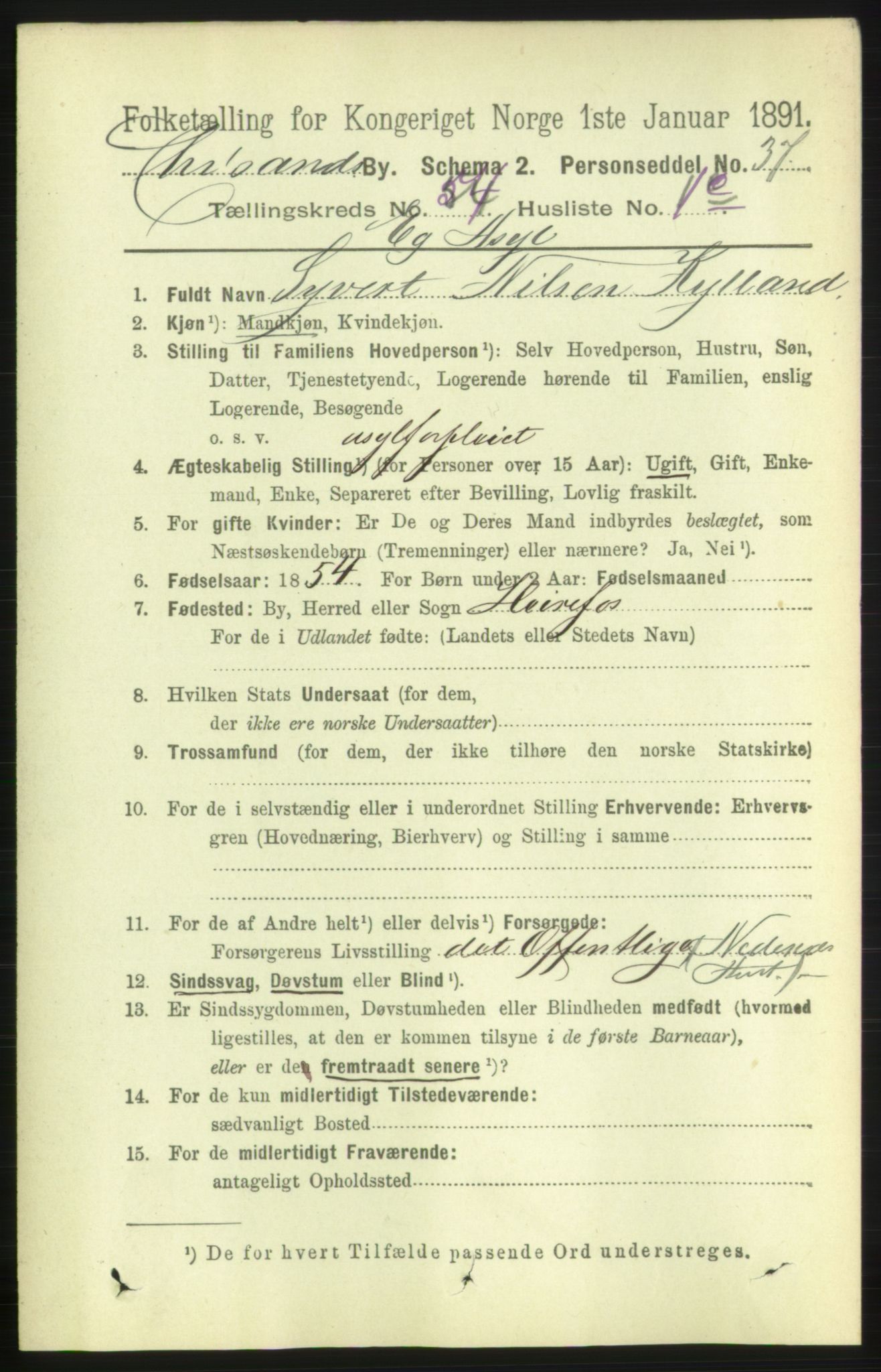 RA, 1891 census for 1001 Kristiansand, 1891, p. 15452