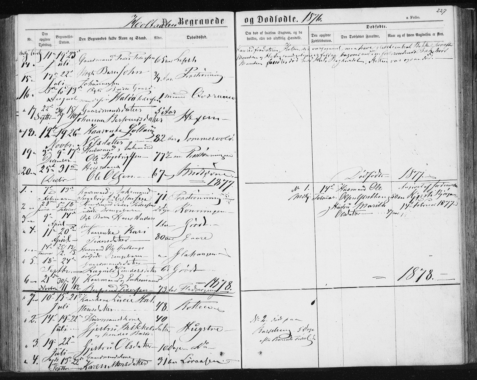 Ministerialprotokoller, klokkerbøker og fødselsregistre - Sør-Trøndelag, SAT/A-1456/685/L0969: Parish register (official) no. 685A08 /1, 1870-1878, p. 227