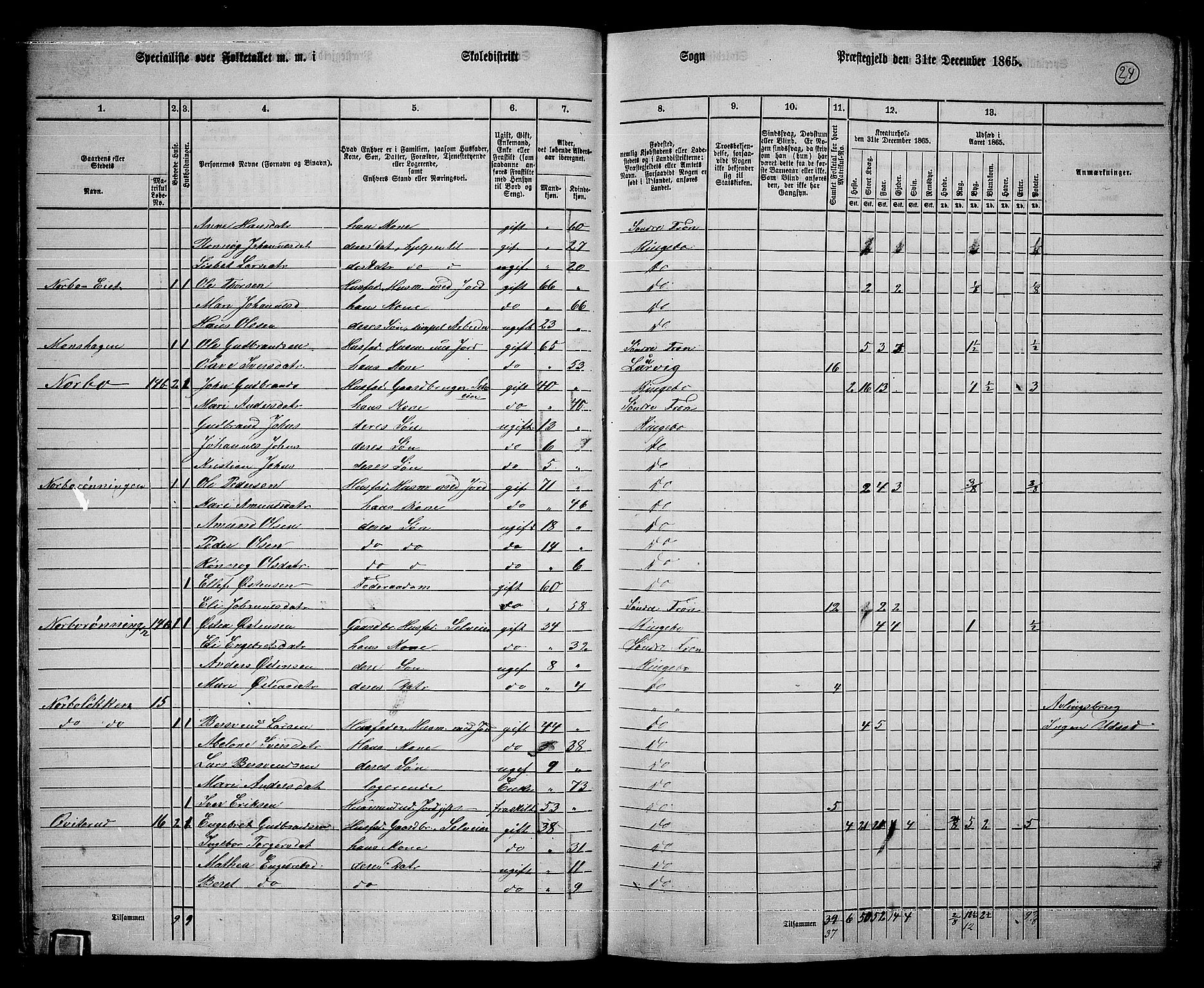 RA, 1865 census for Ringebu, 1865, p. 19