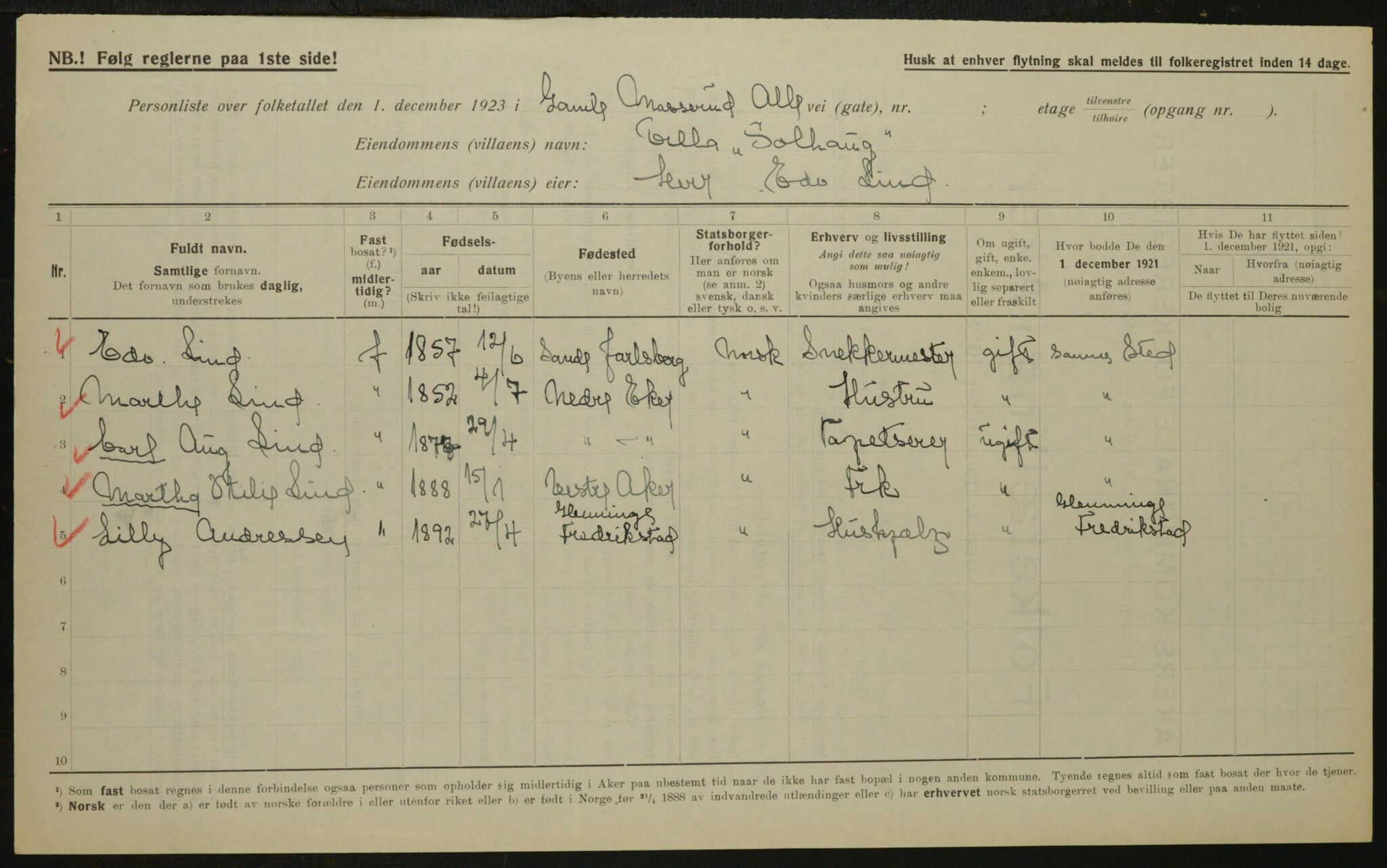 , Municipal Census 1923 for Aker, 1923, p. 4733