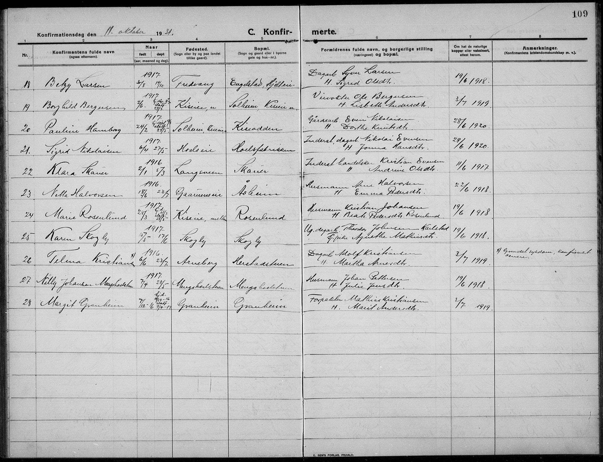 Nes prestekontor, Hedmark, AV/SAH-PREST-020/L/La/L0009: Parish register (copy) no. 9, 1913-1936, p. 109