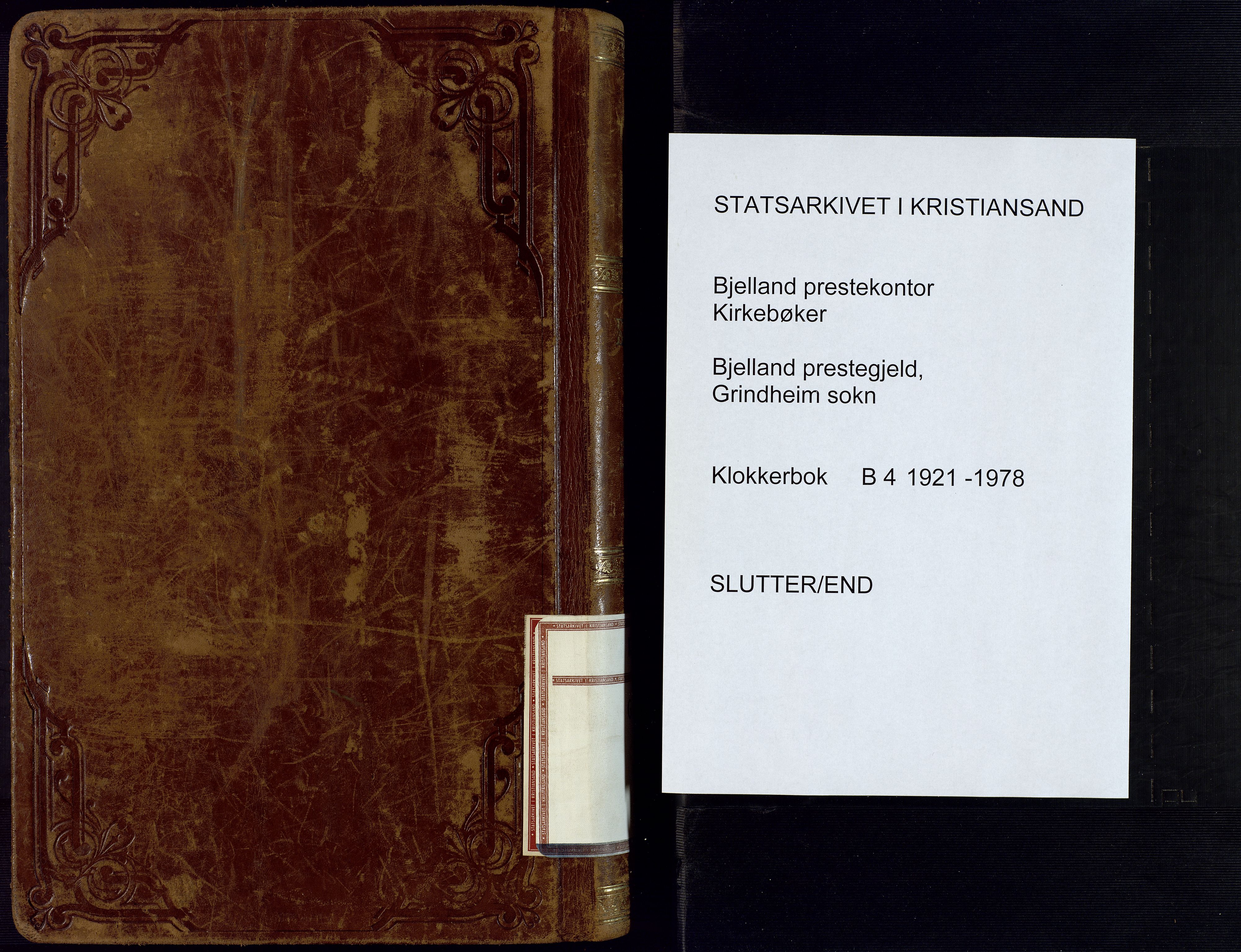 Bjelland sokneprestkontor, AV/SAK-1111-0005/F/Fb/Fbc/L0004: Parish register (copy) no. B 4, 1921-1978