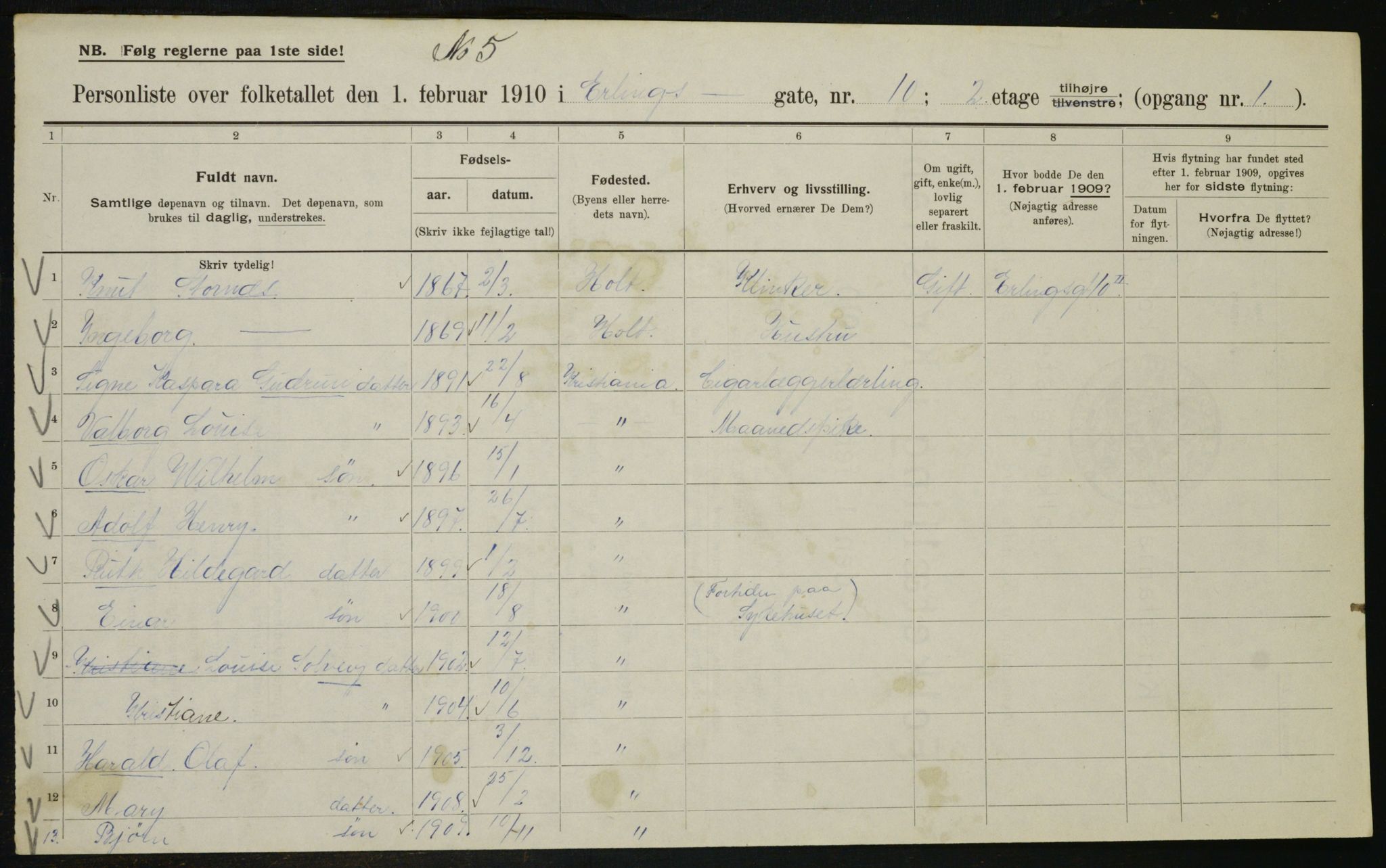 OBA, Municipal Census 1910 for Kristiania, 1910, p. 20686