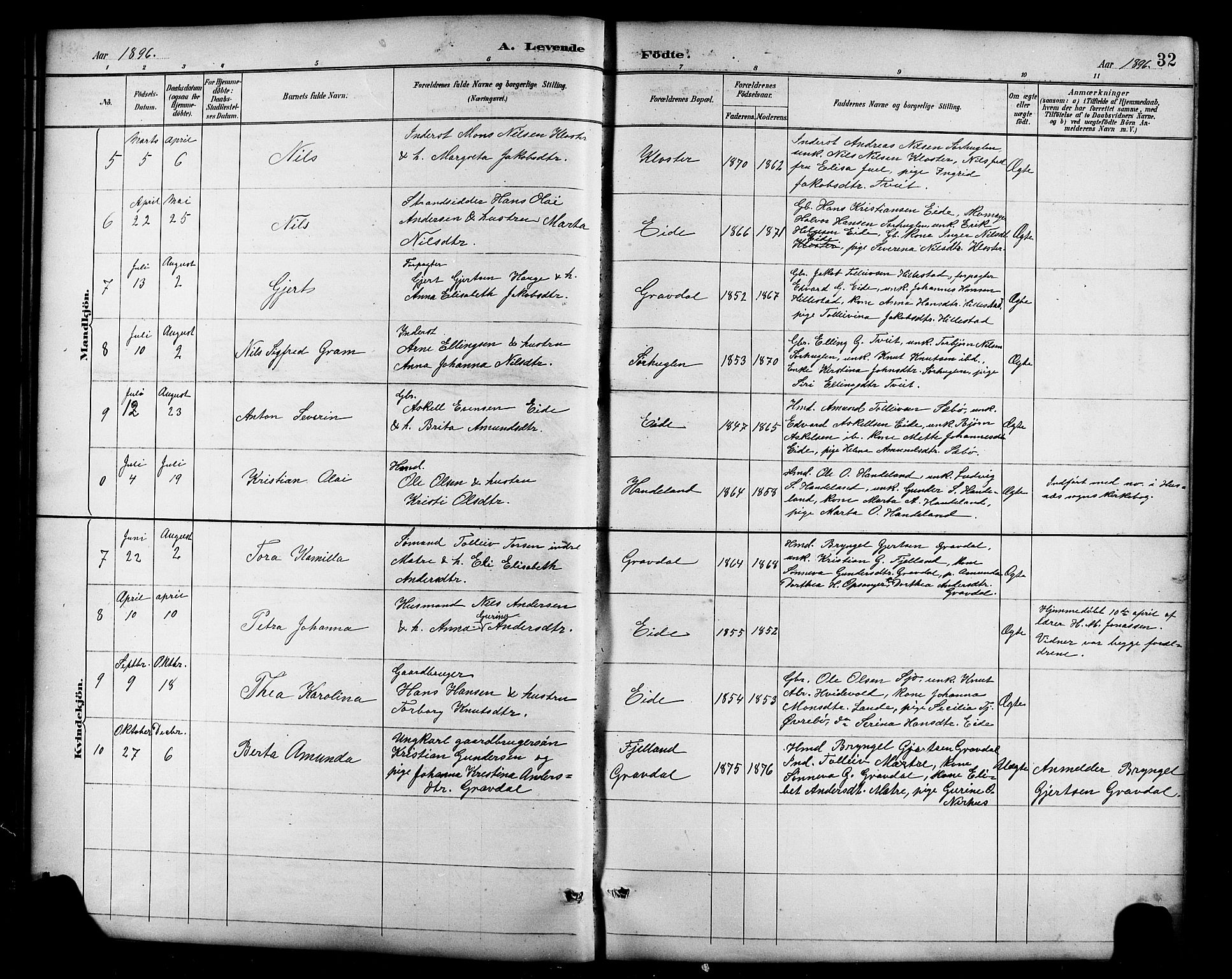 Fjelberg sokneprestembete, AV/SAB-A-75201/H/Hab: Parish register (copy) no. B 4, 1889-1919, p. 32
