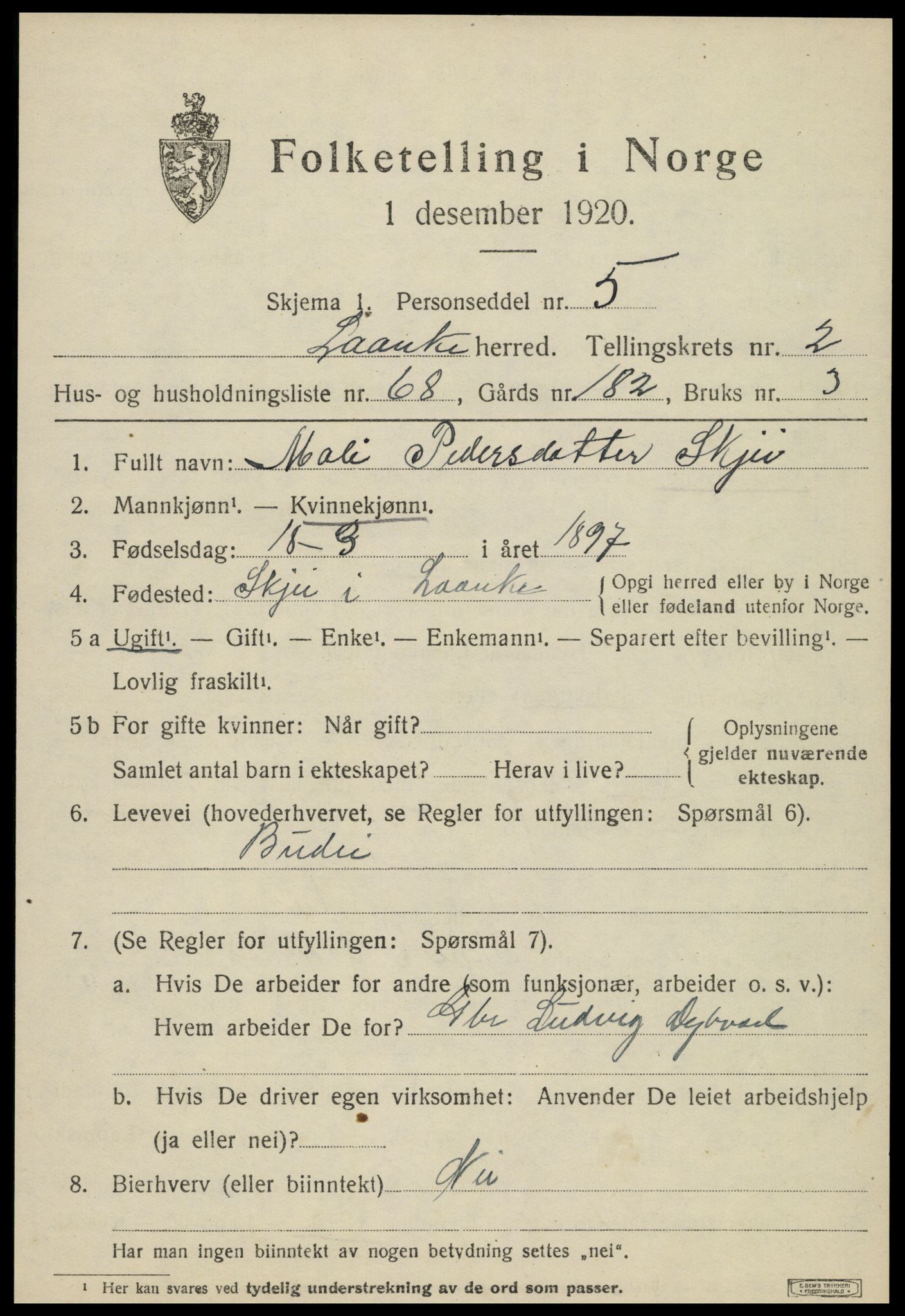 SAT, 1920 census for Lånke, 1920, p. 1762