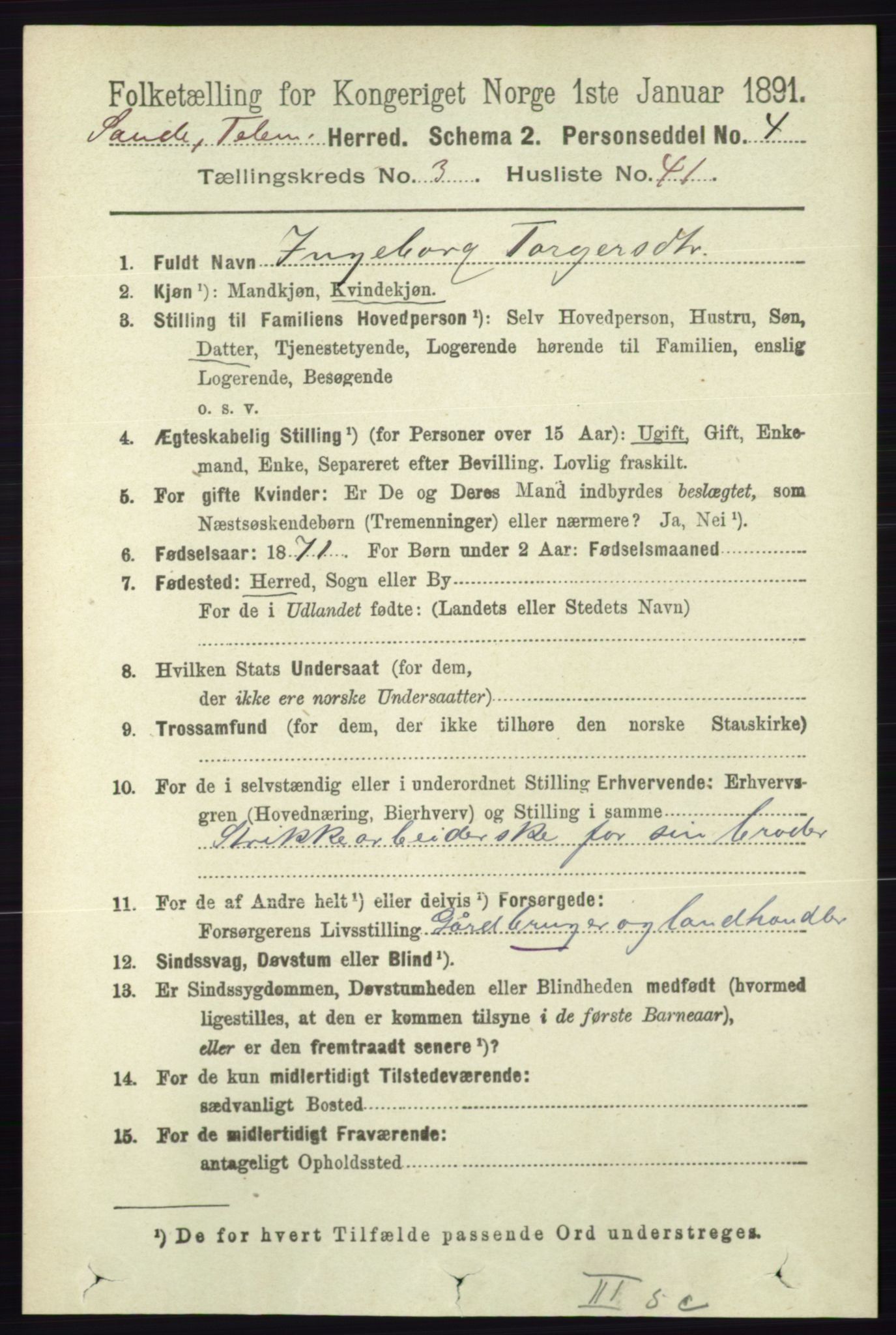 RA, 1891 census for 0822 Sauherad, 1891, p. 938