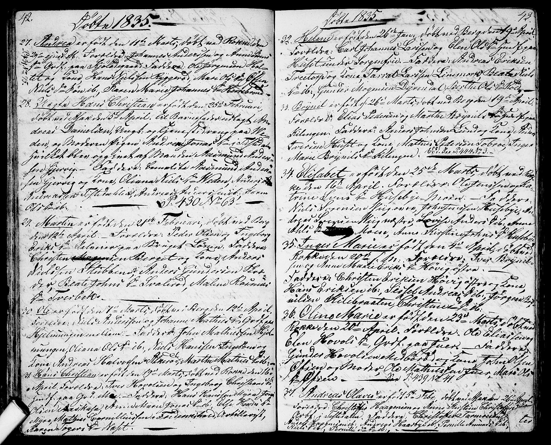 Berg prestekontor Kirkebøker, AV/SAO-A-10902/G/Ga/L0002: Parish register (copy) no. I 2, 1832-1844, p. 42-43