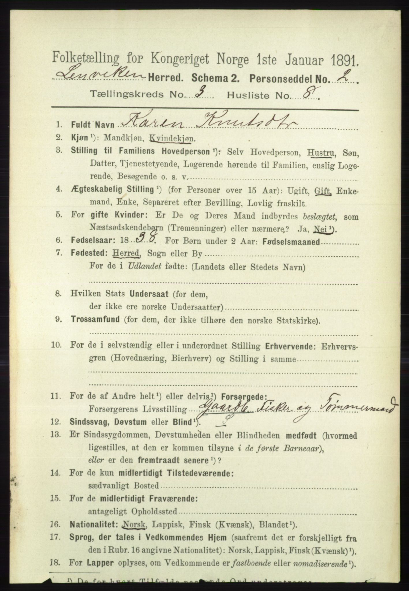 RA, 1891 census for 1931 Lenvik, 1891, p. 1406