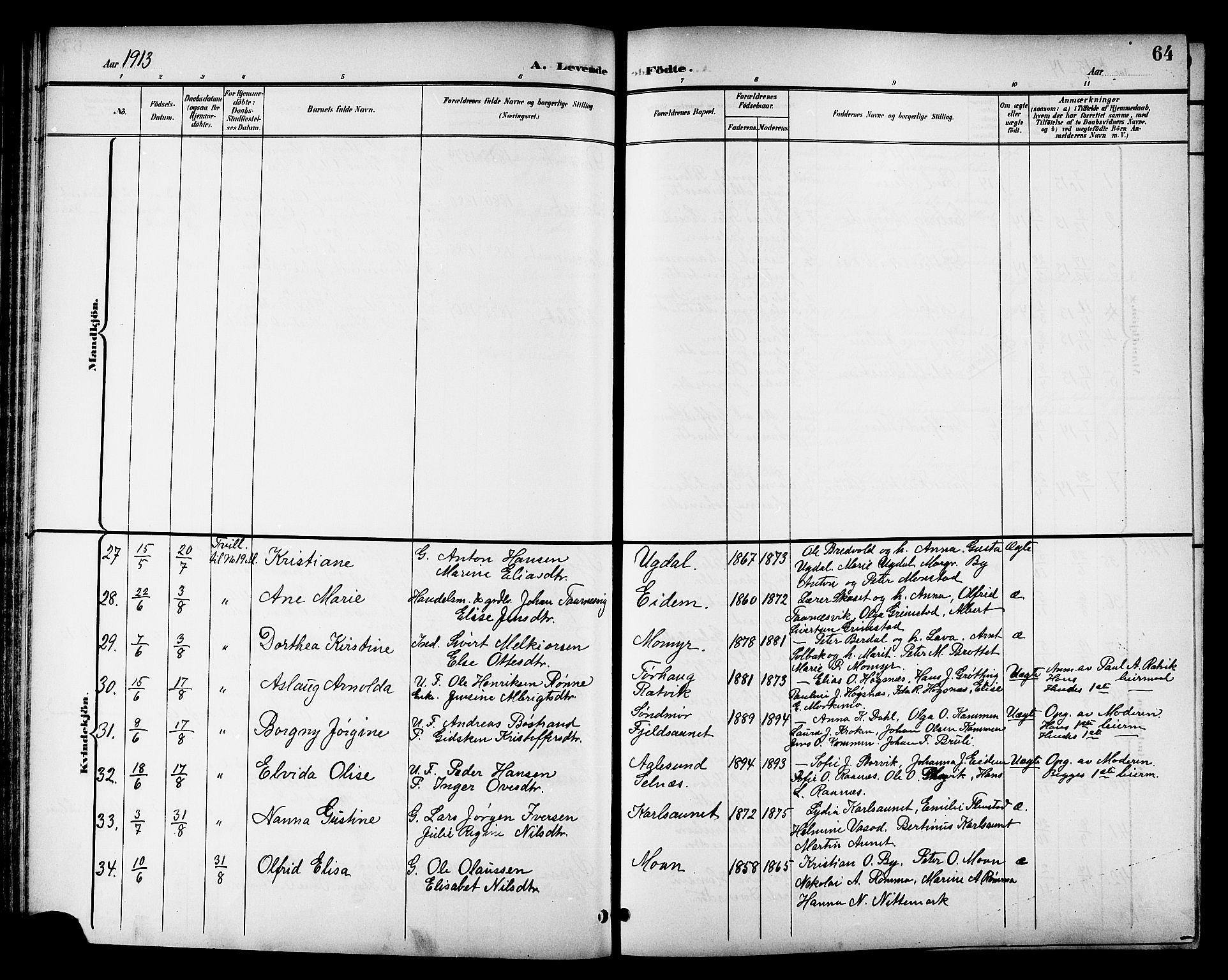 Ministerialprotokoller, klokkerbøker og fødselsregistre - Sør-Trøndelag, AV/SAT-A-1456/655/L0688: Parish register (copy) no. 655C04, 1899-1922, p. 64