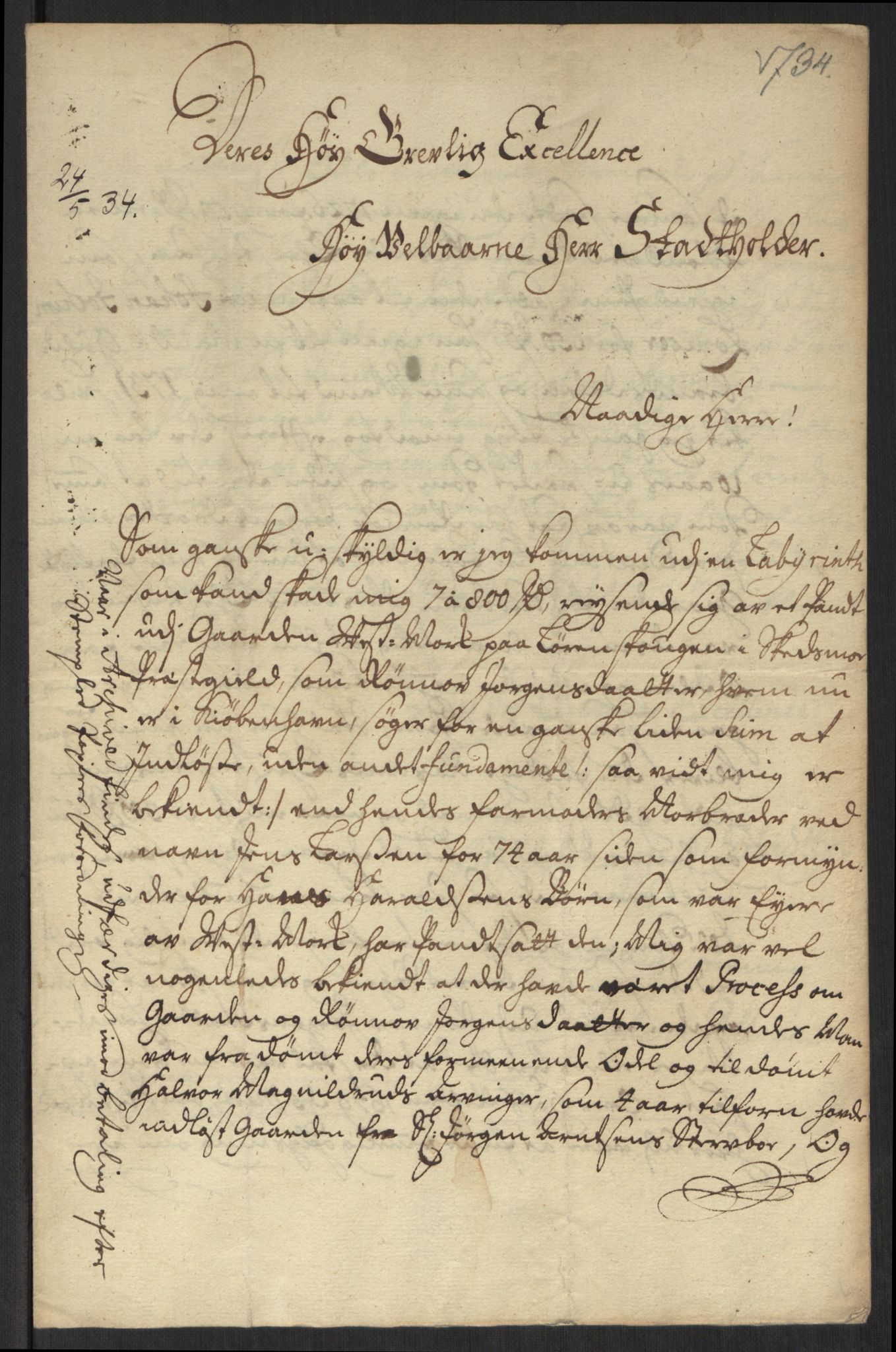 Stattholderembetet 1572-1771, AV/RA-EA-2870/Ef/L0107: Brev fra embetsmenn og andre, 1733-1734, p. 260