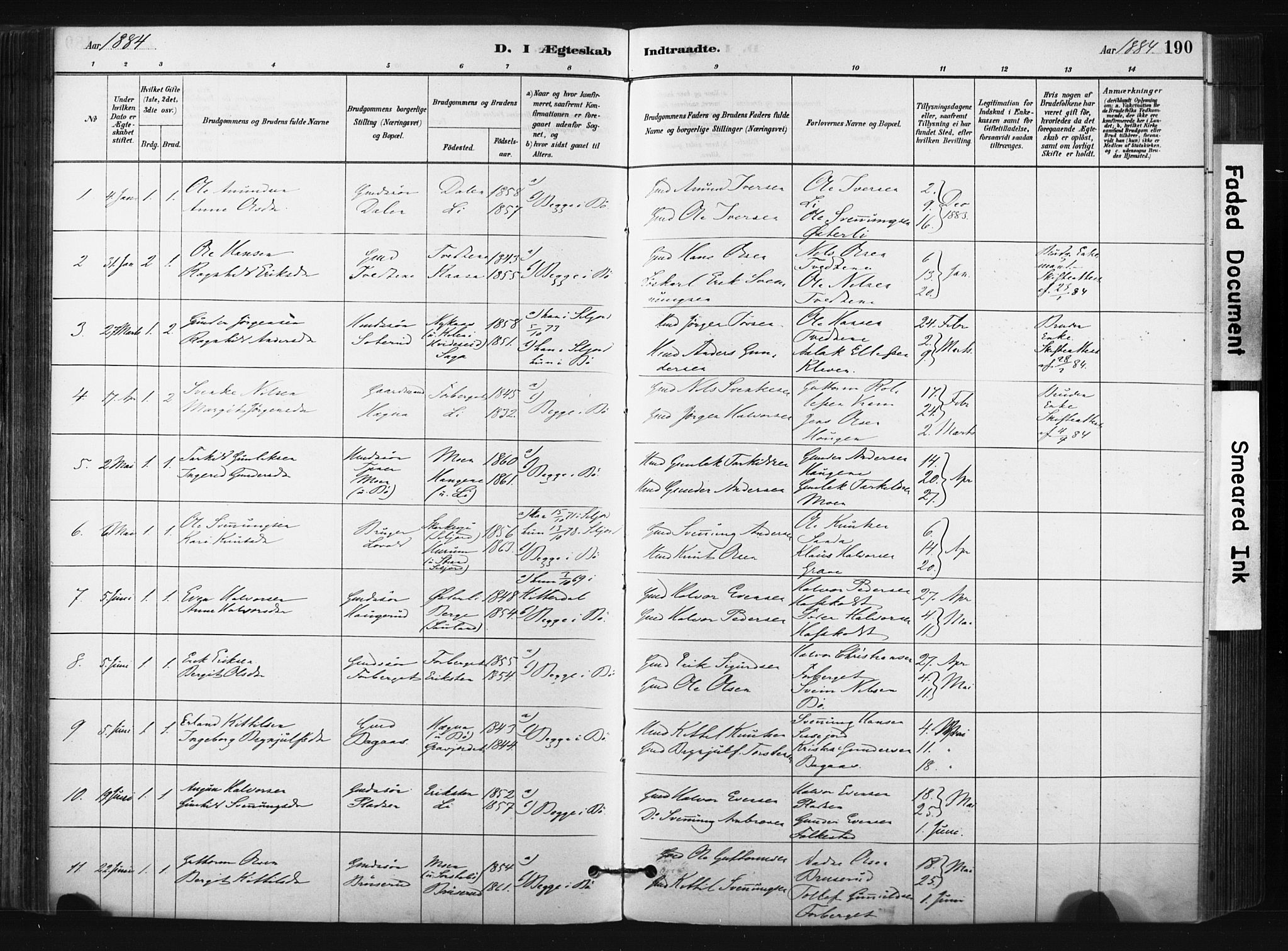 Bø kirkebøker, AV/SAKO-A-257/F/Fa/L0010: Parish register (official) no. 10, 1880-1892, p. 190