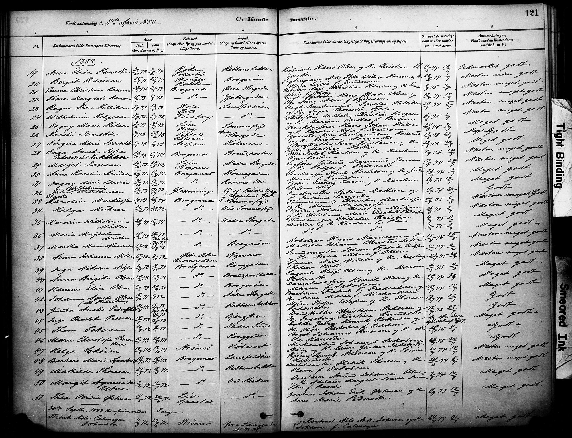 Bragernes kirkebøker, SAKO/A-6/F/Fc/L0005: Parish register (official) no. III 5, 1878-1890, p. 121