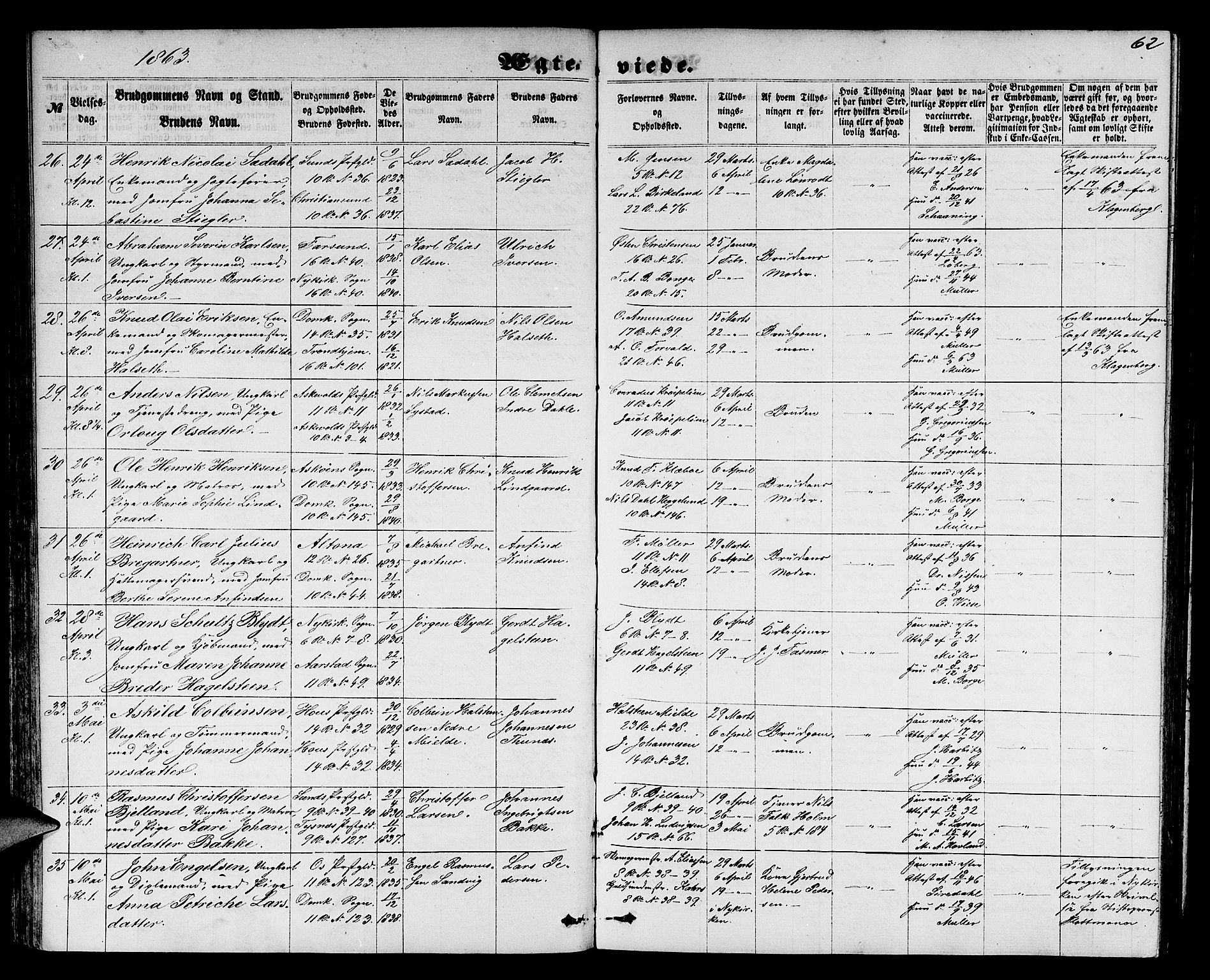 Domkirken sokneprestembete, AV/SAB-A-74801/H/Hab/L0030: Parish register (copy) no. D 2, 1857-1876, p. 62