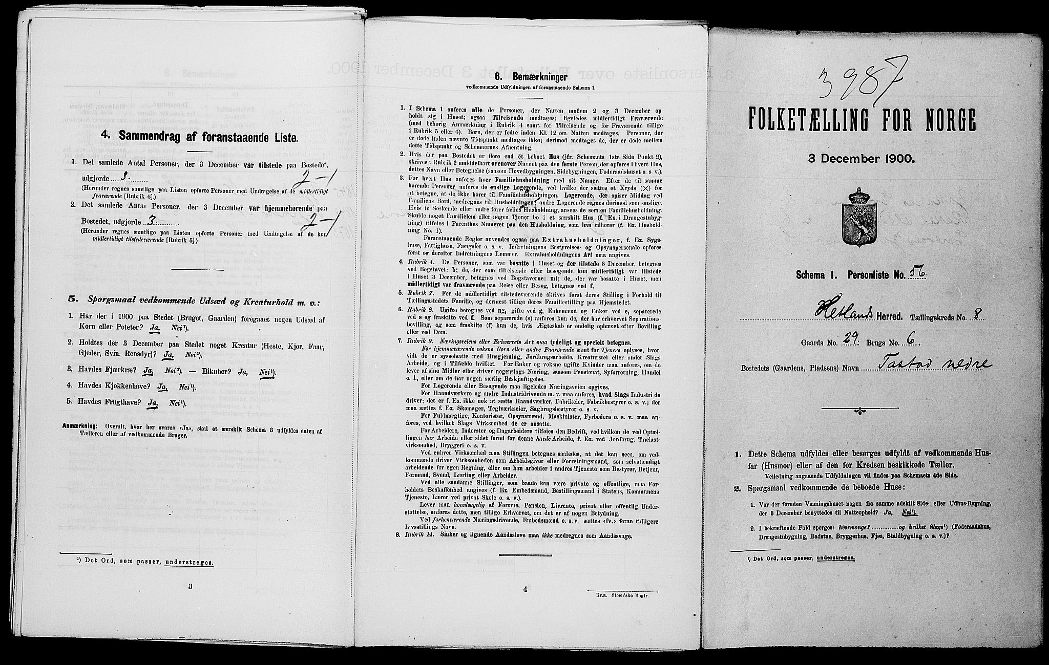 SAST, 1900 census for Hetland, 1900, p. 1201