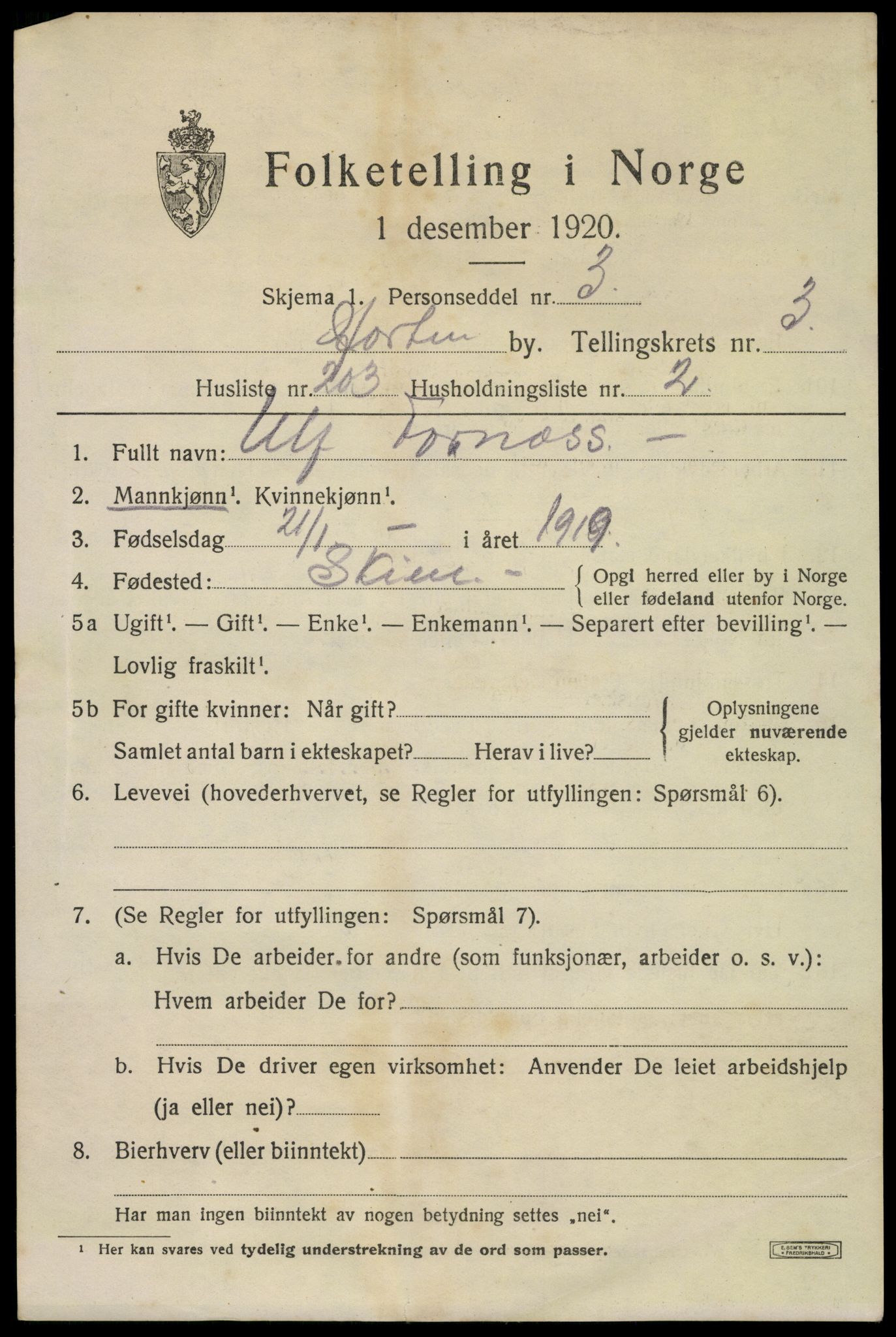 SAKO, 1920 census for Horten, 1920, p. 16257