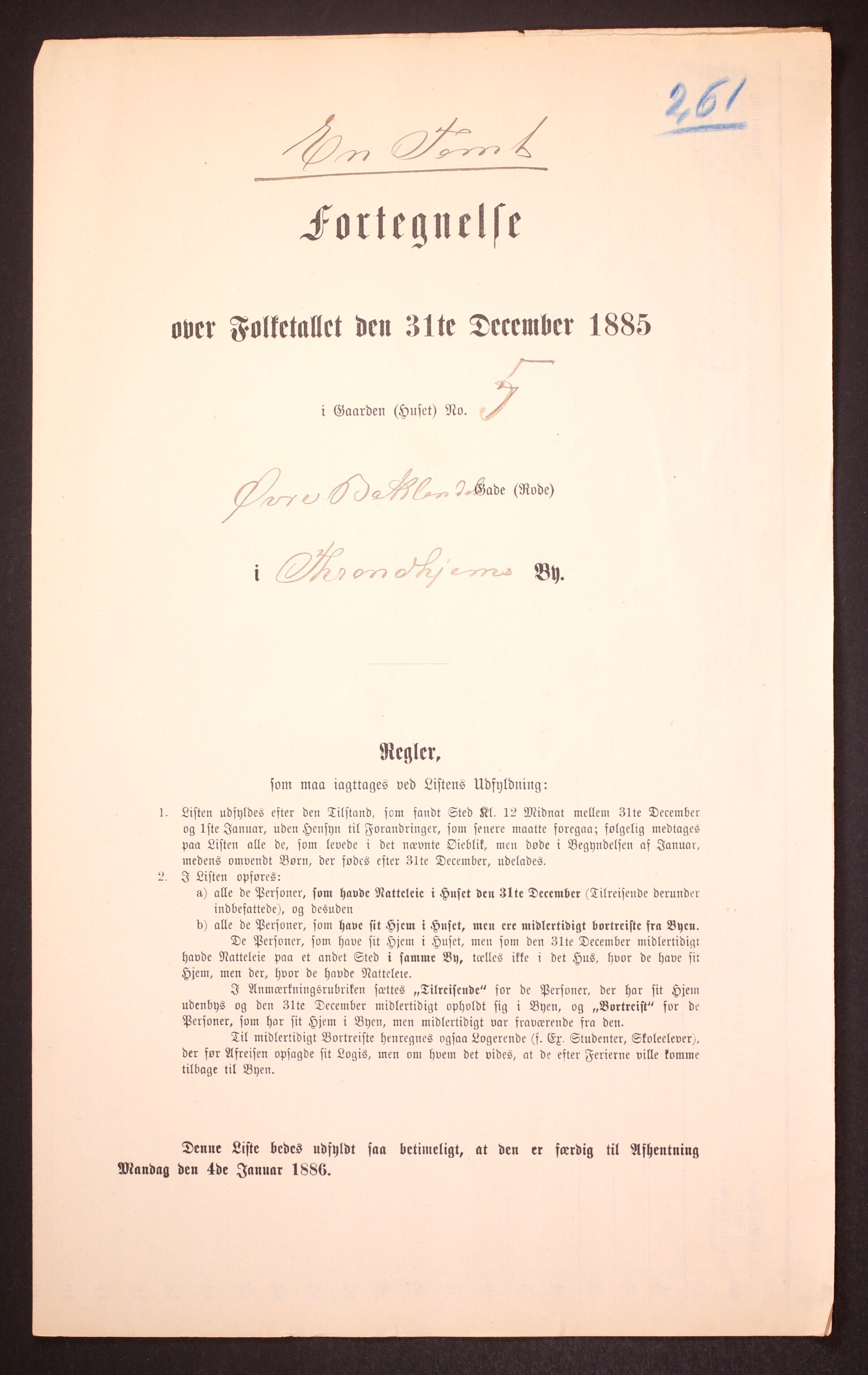 SAT, 1885 census for 1601 Trondheim, 1885, p. 2687