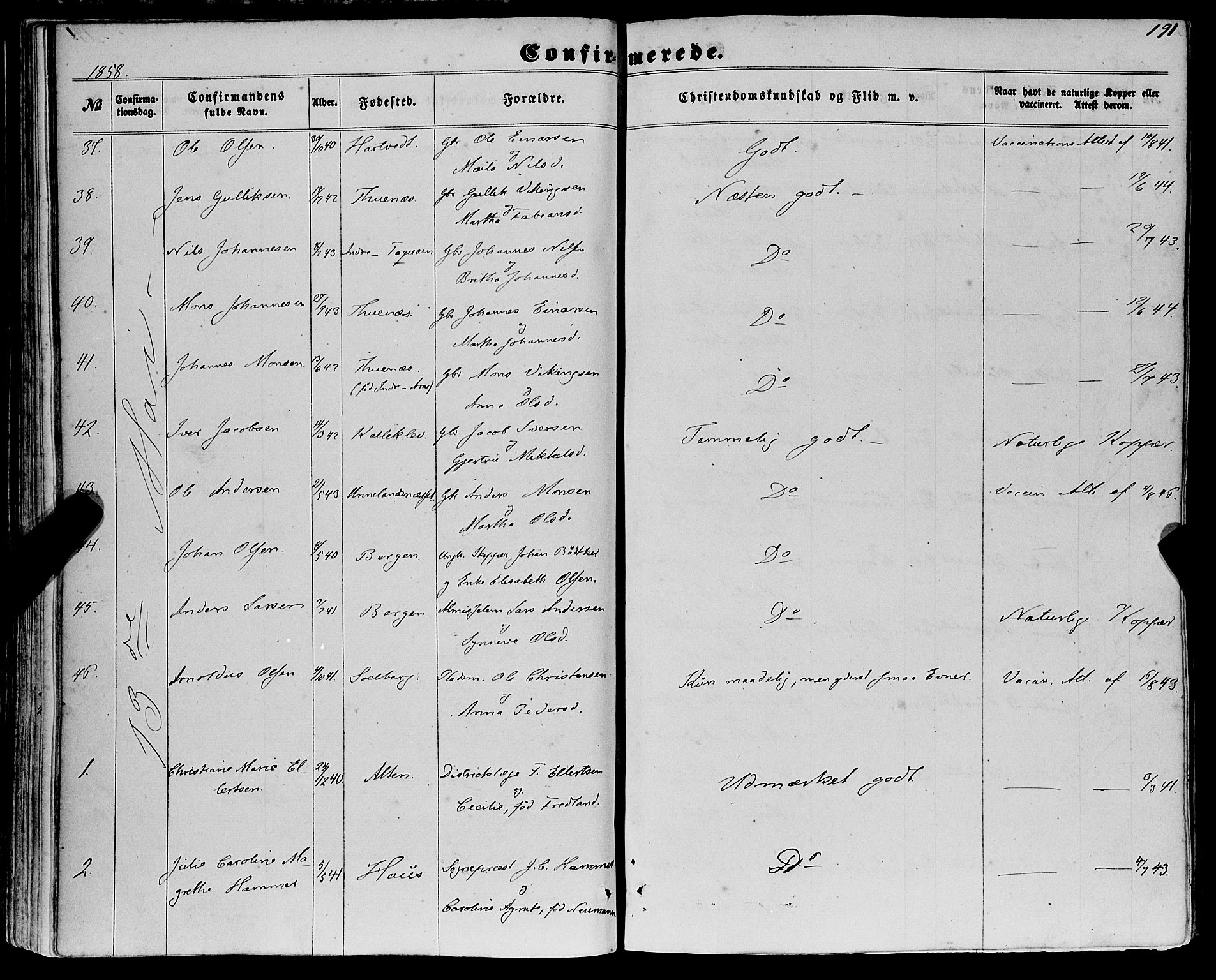 Haus sokneprestembete, SAB/A-75601/H/Haa: Parish register (official) no. A 17, 1858-1870, p. 191