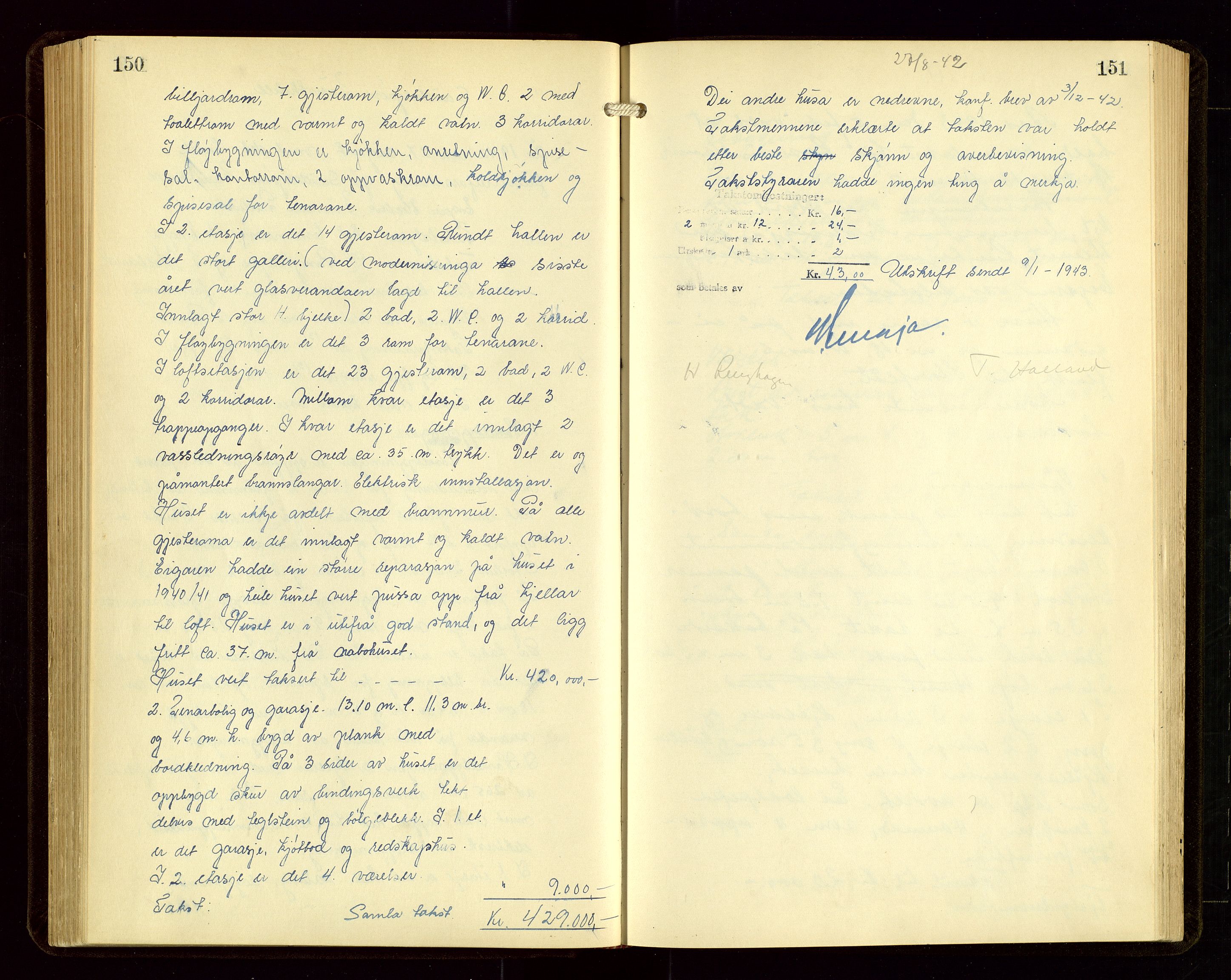 Sauda lensmannskontor, AV/SAST-A-100177/Goa/L0004: "Brandtakstprotokoll for Sauda lensmannsdistrikt", 1934-1946, p. 150-151