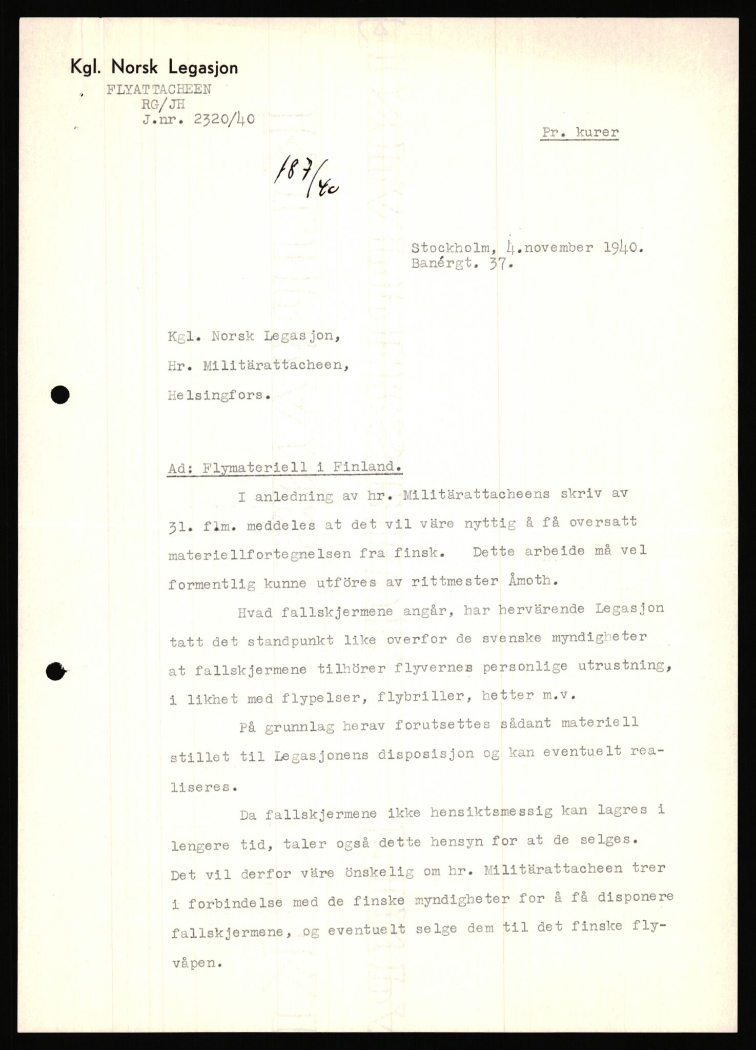 Forsvaret, Forsvarets krigshistoriske avdeling, AV/RA-RAFA-2017/Y/Ya/L0006: II-C-11-11,2 - Utenriksdepartementet.  Legasjonen i Helsingfors., 1940-1946, p. 138