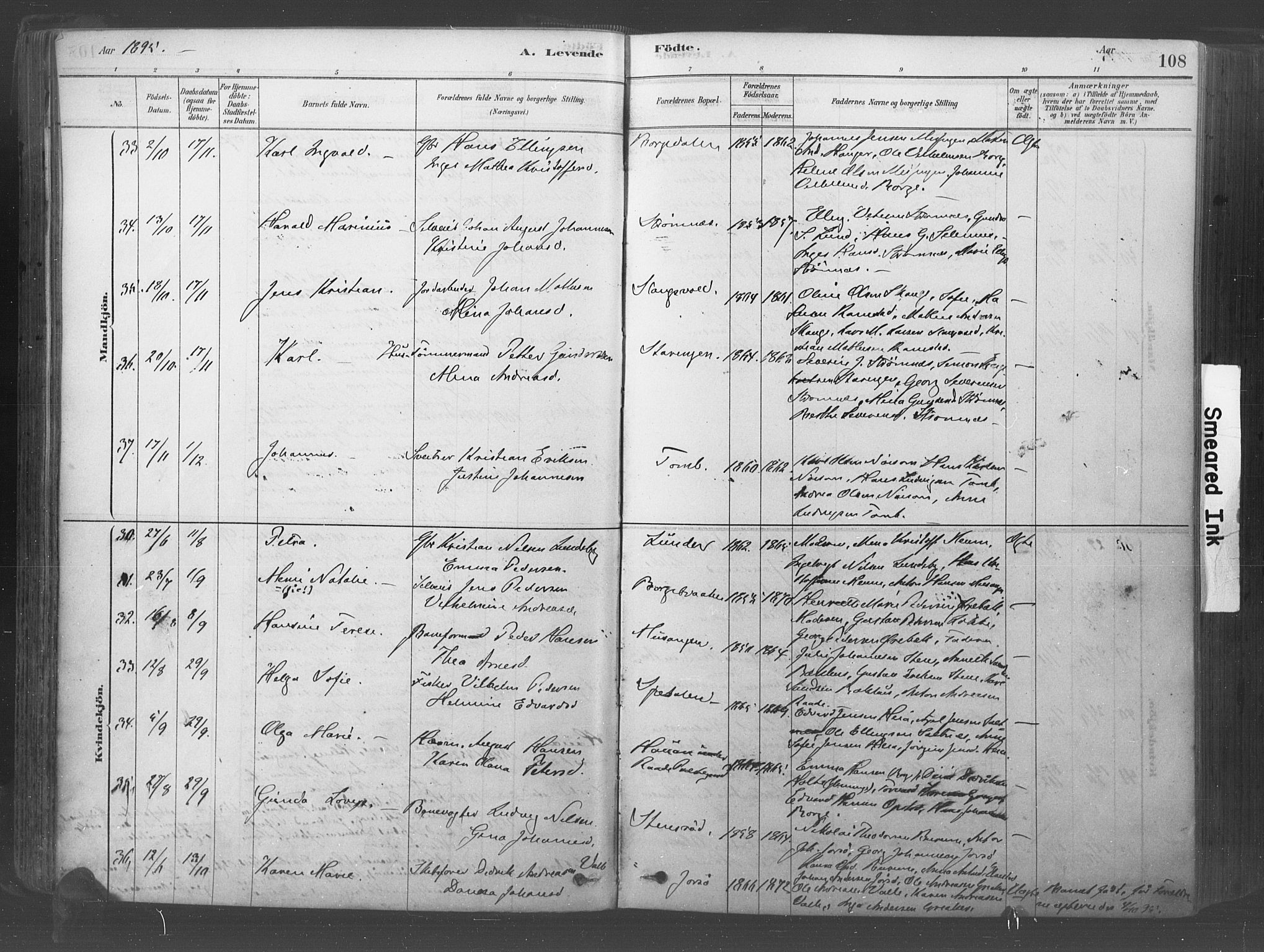 Råde prestekontor kirkebøker, AV/SAO-A-2009/F/Fa/L0007: Parish register (official) no. 7, 1878-1902, p. 108