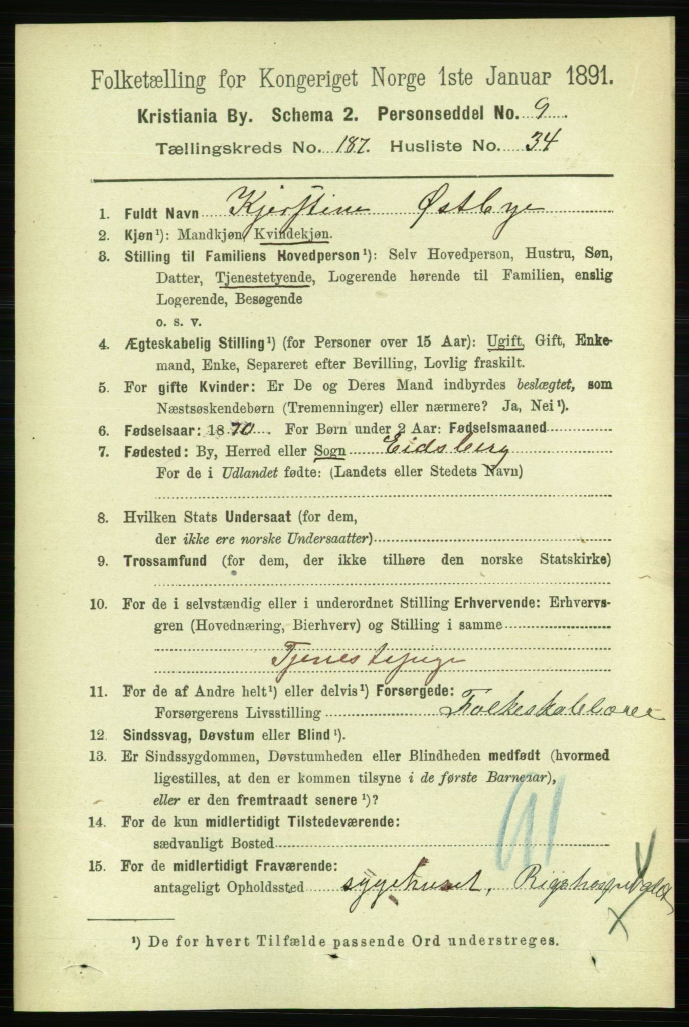 RA, 1891 census for 0301 Kristiania, 1891, p. 112510
